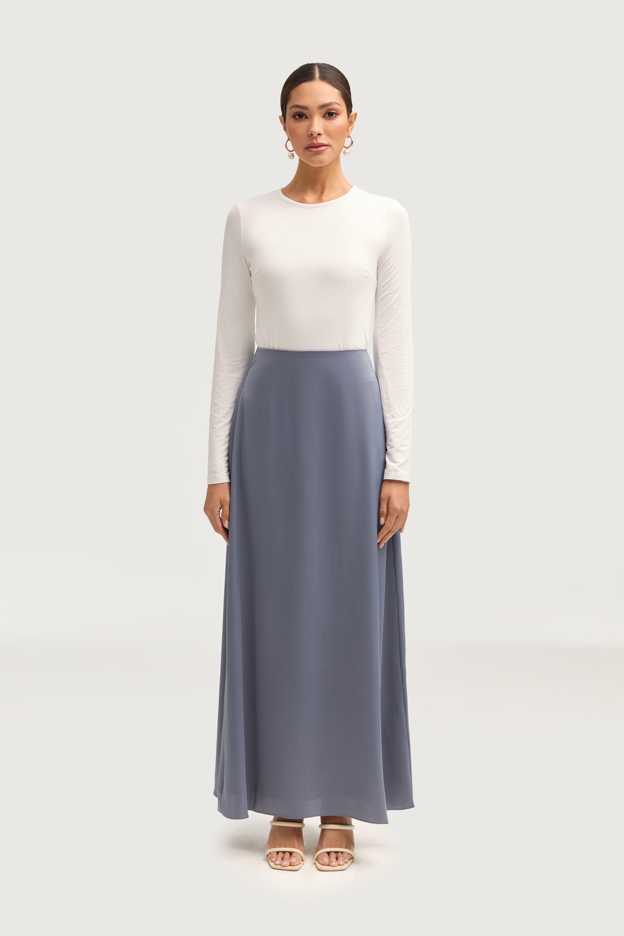 Essential Satin Maxi Skirt - Winter Blue Bottoms Veiled 