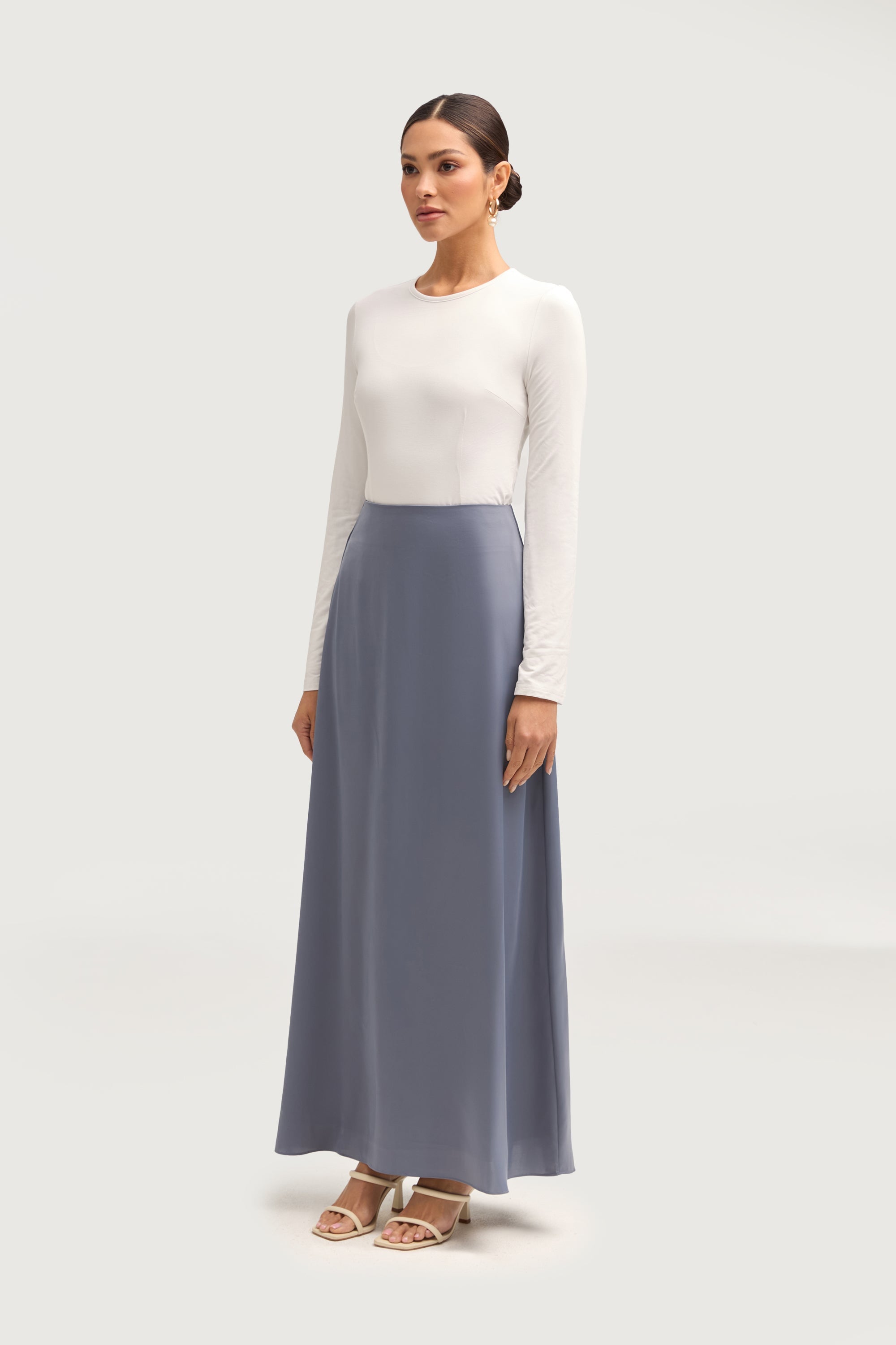 Essential Satin Maxi Skirt - Winter Blue Bottoms Veiled 