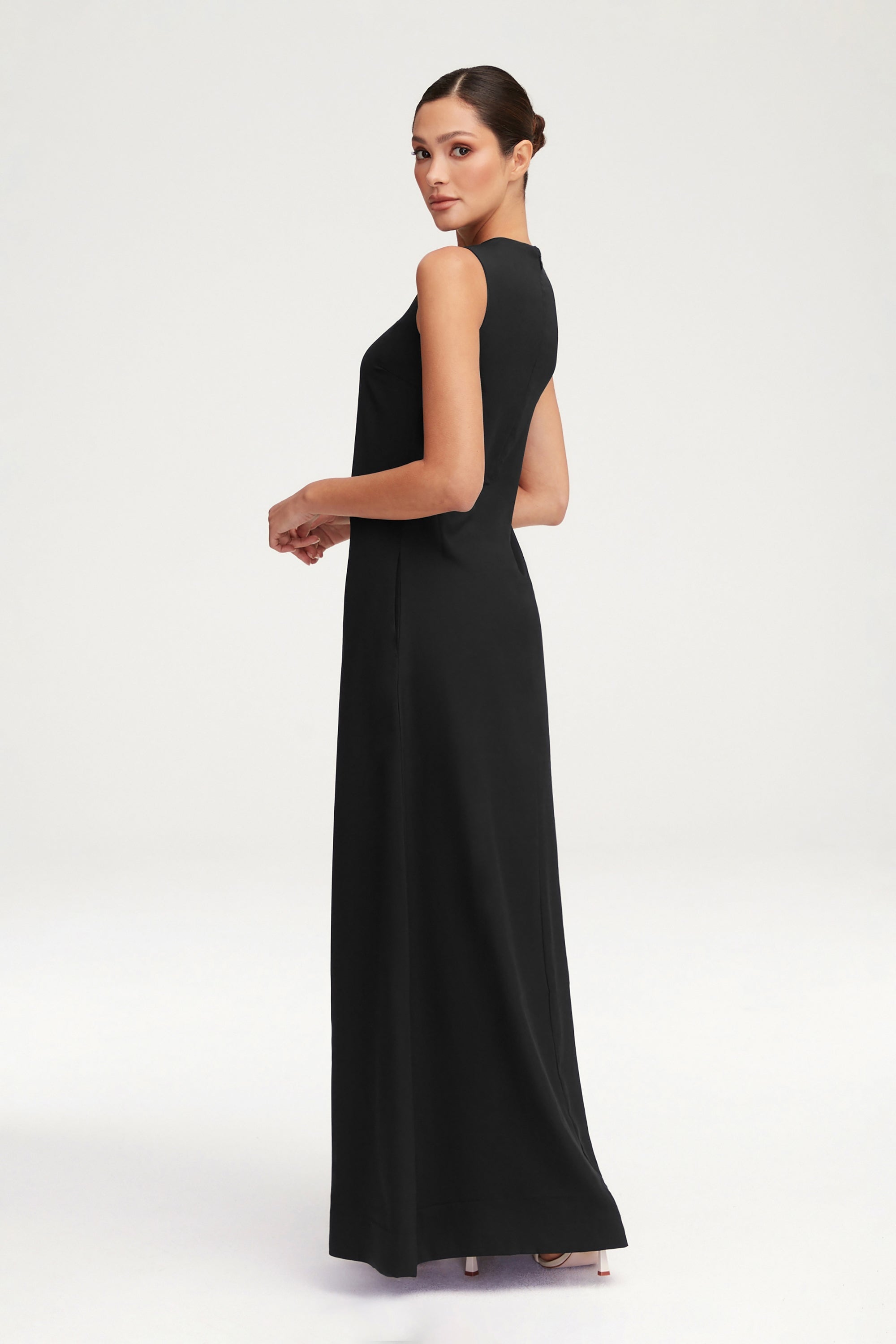 Full length black slip dress hotsell