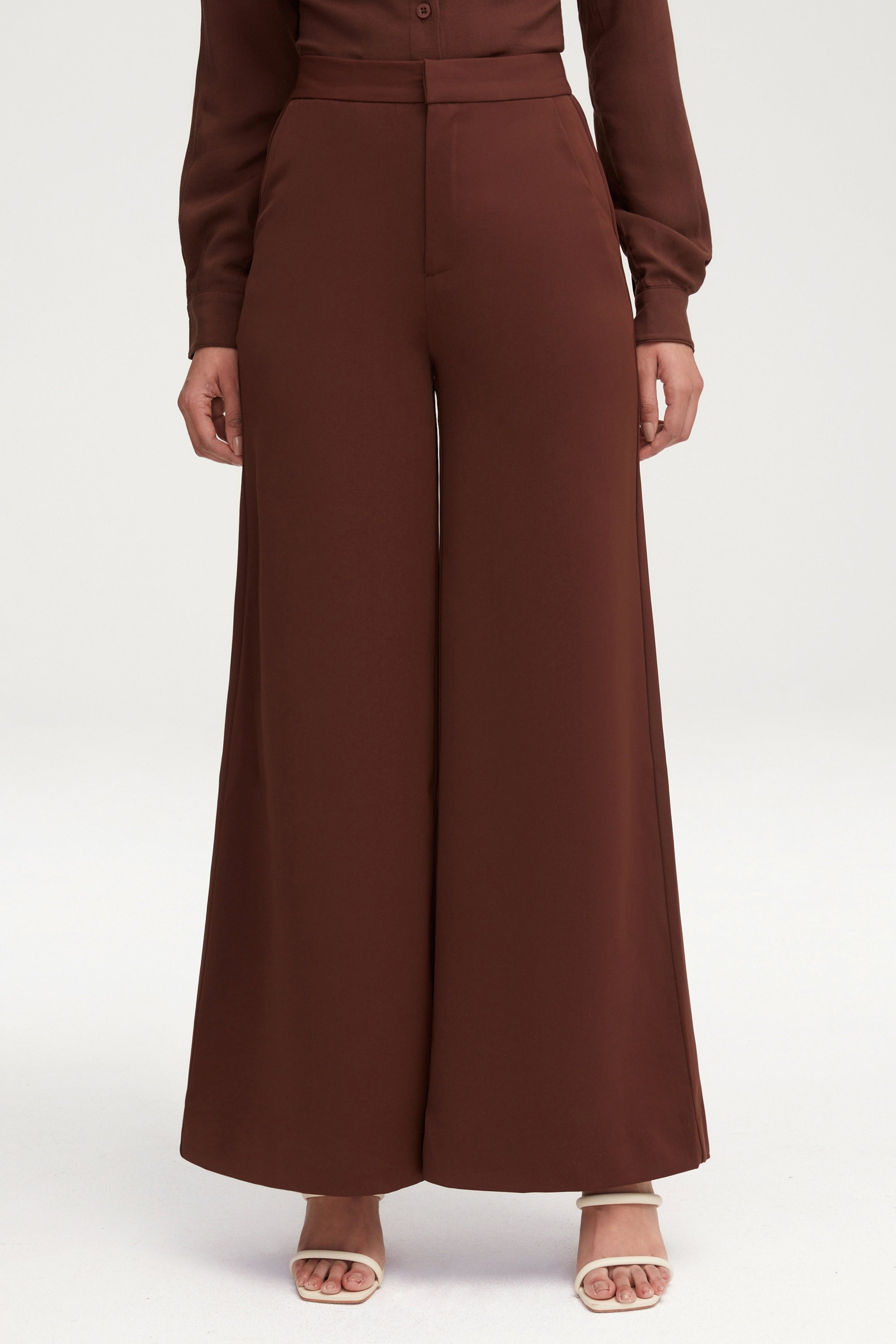 Essential Ultra Wide Leg Pants - Dark Brown Clothing Veiled 
