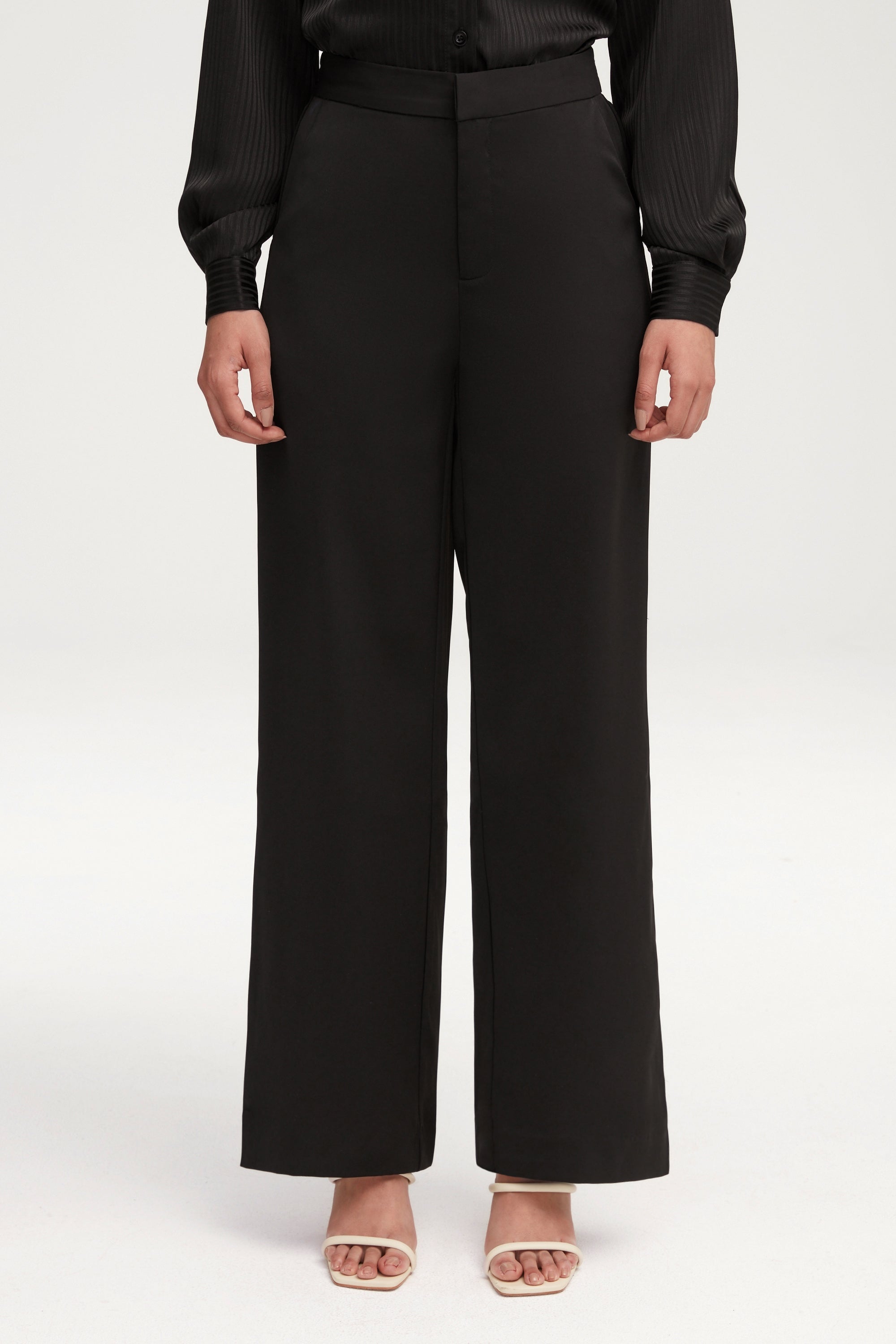 Essential Wide Leg Pants - Black Clothing Veiled 