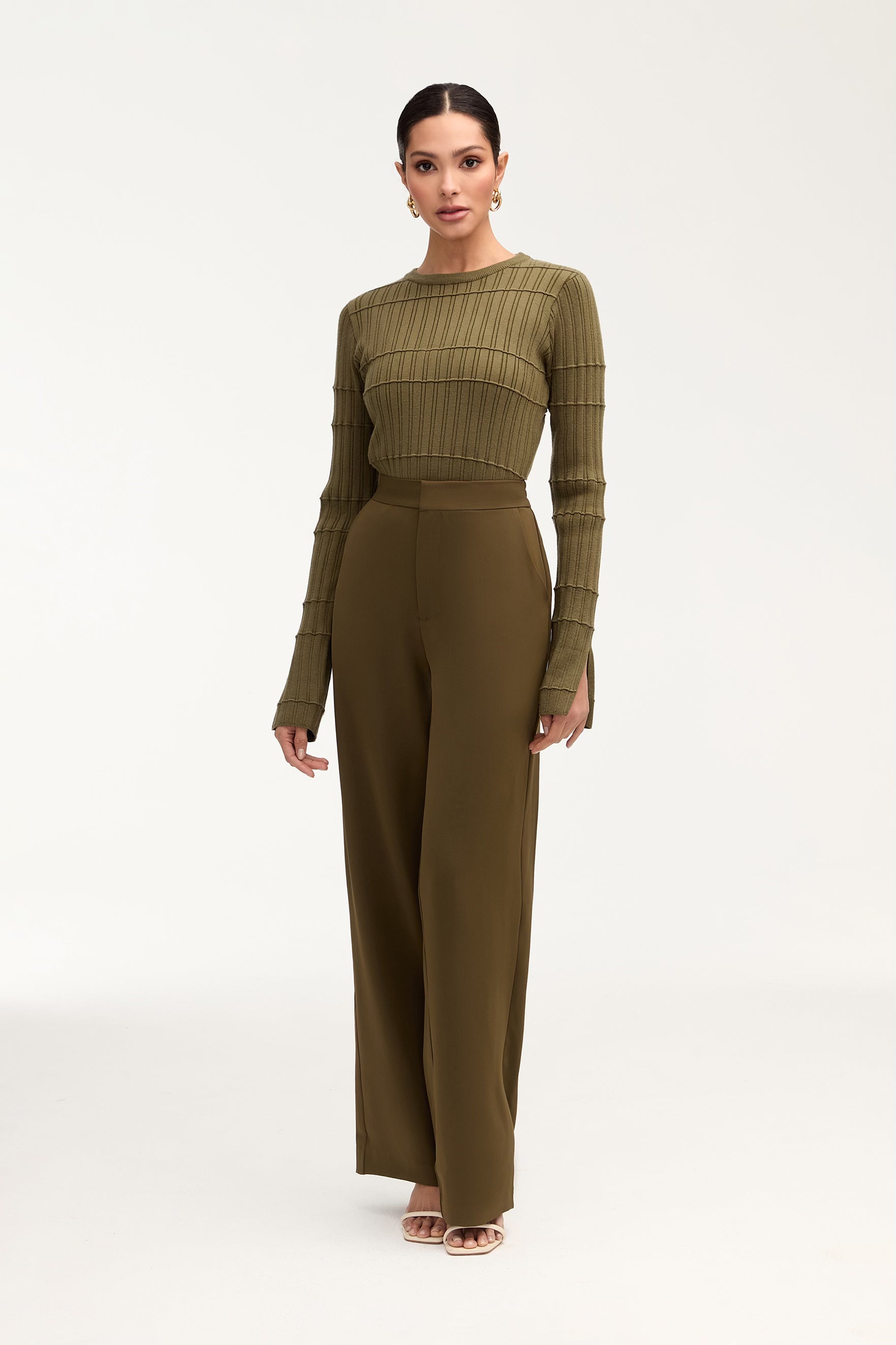 Essential Wide Leg Pants - Khaki Clothing Veiled 