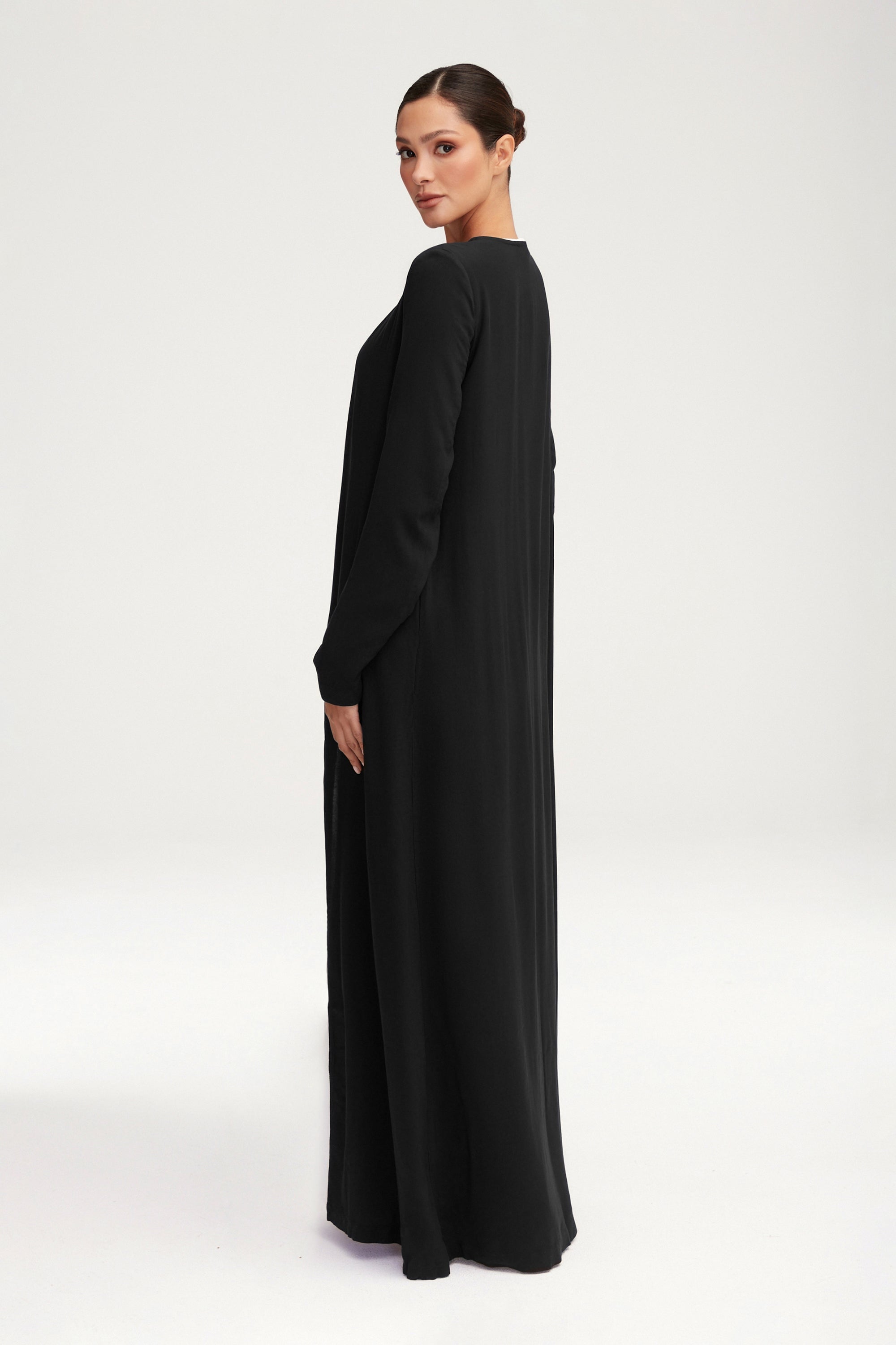 Essential Woven Open Abaya - Black Clothing Veiled 