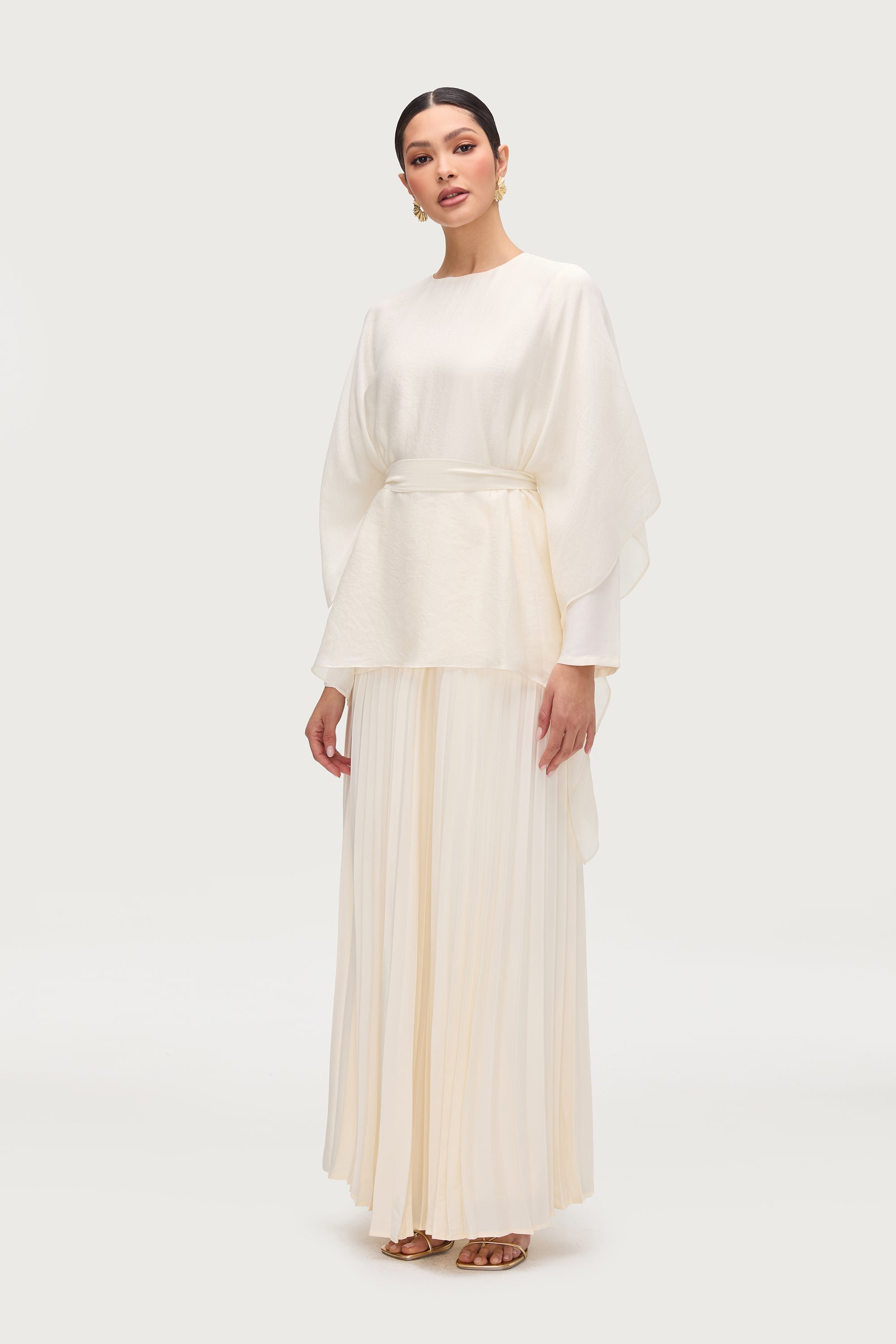 Ethereal Satin Tie Waist Top - Moonbeam Tops Veiled Collection 