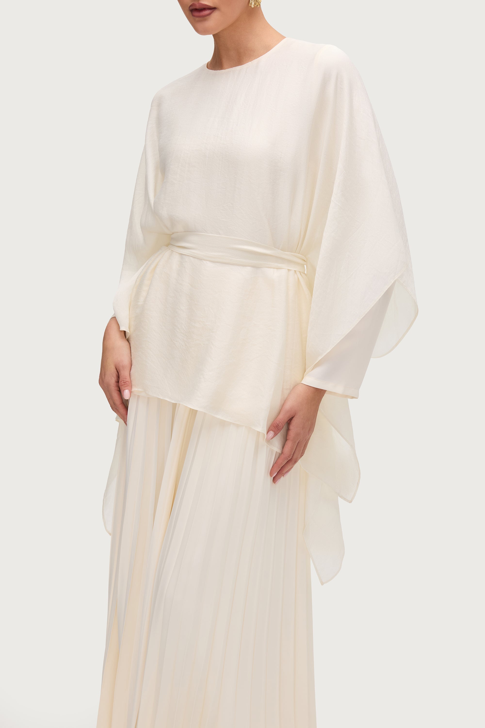 Ethereal Satin Tie Waist Top - Moonbeam Tops Veiled Collection 