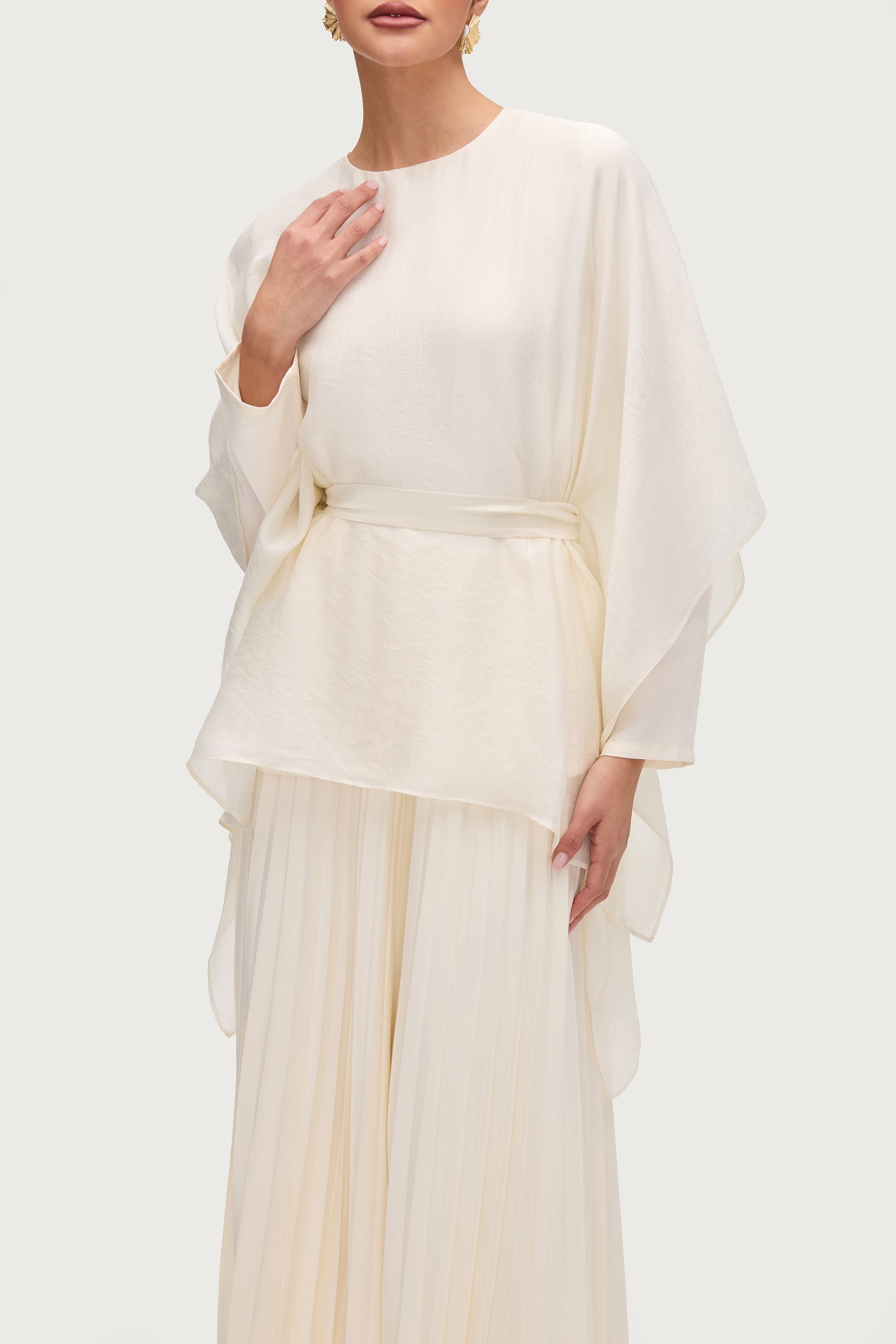 Ethereal Satin Tie Waist Top - Moonbeam Tops Veiled Collection 