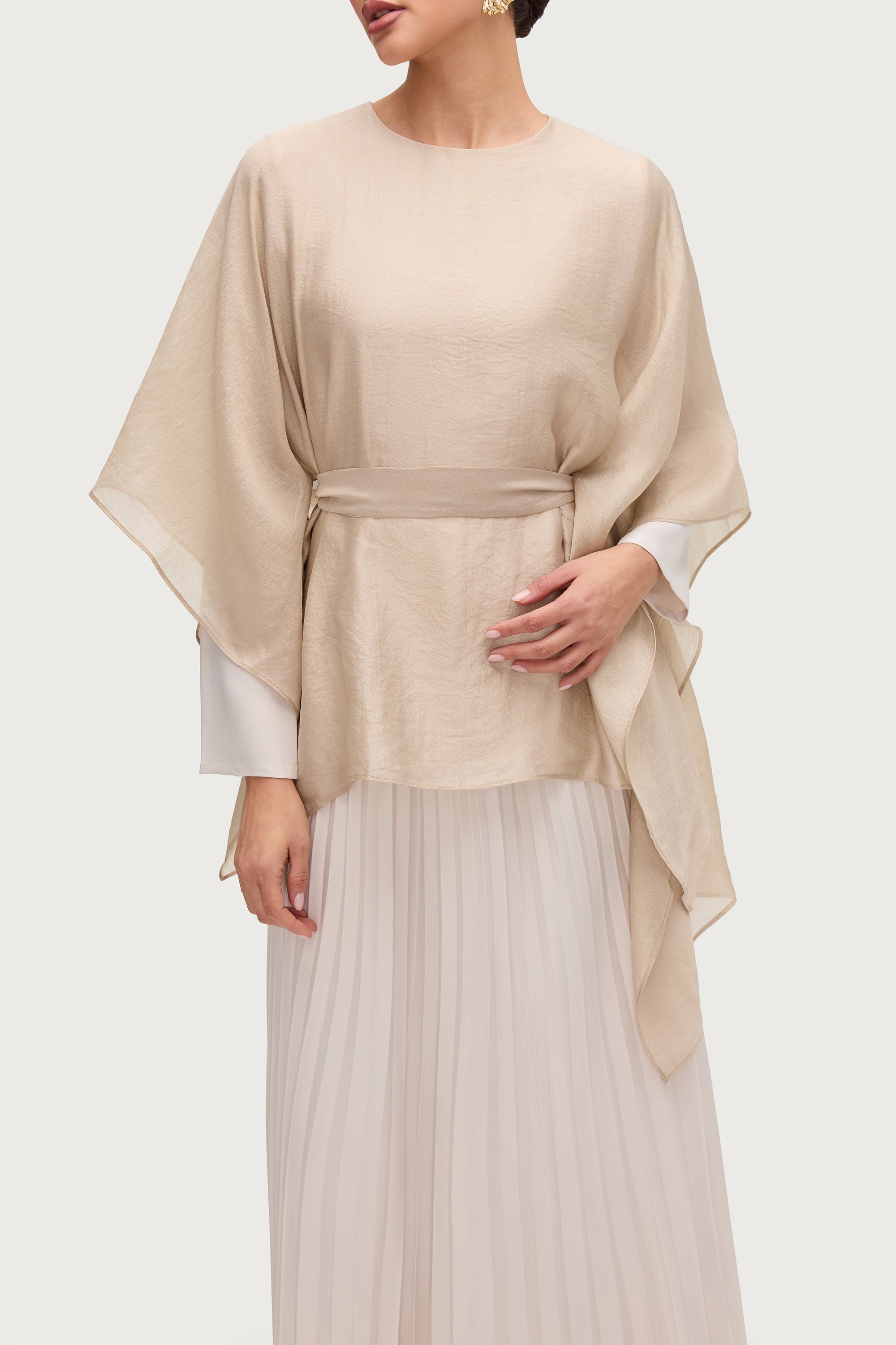 Ethereal Satin Tie Waist Top - Stone Tops Veiled Collection 