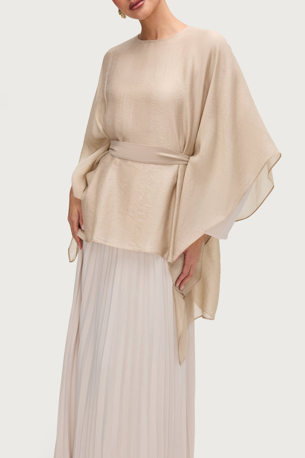 Ethereal Satin Tie Waist Top - Stone Tops Veiled Collection 
