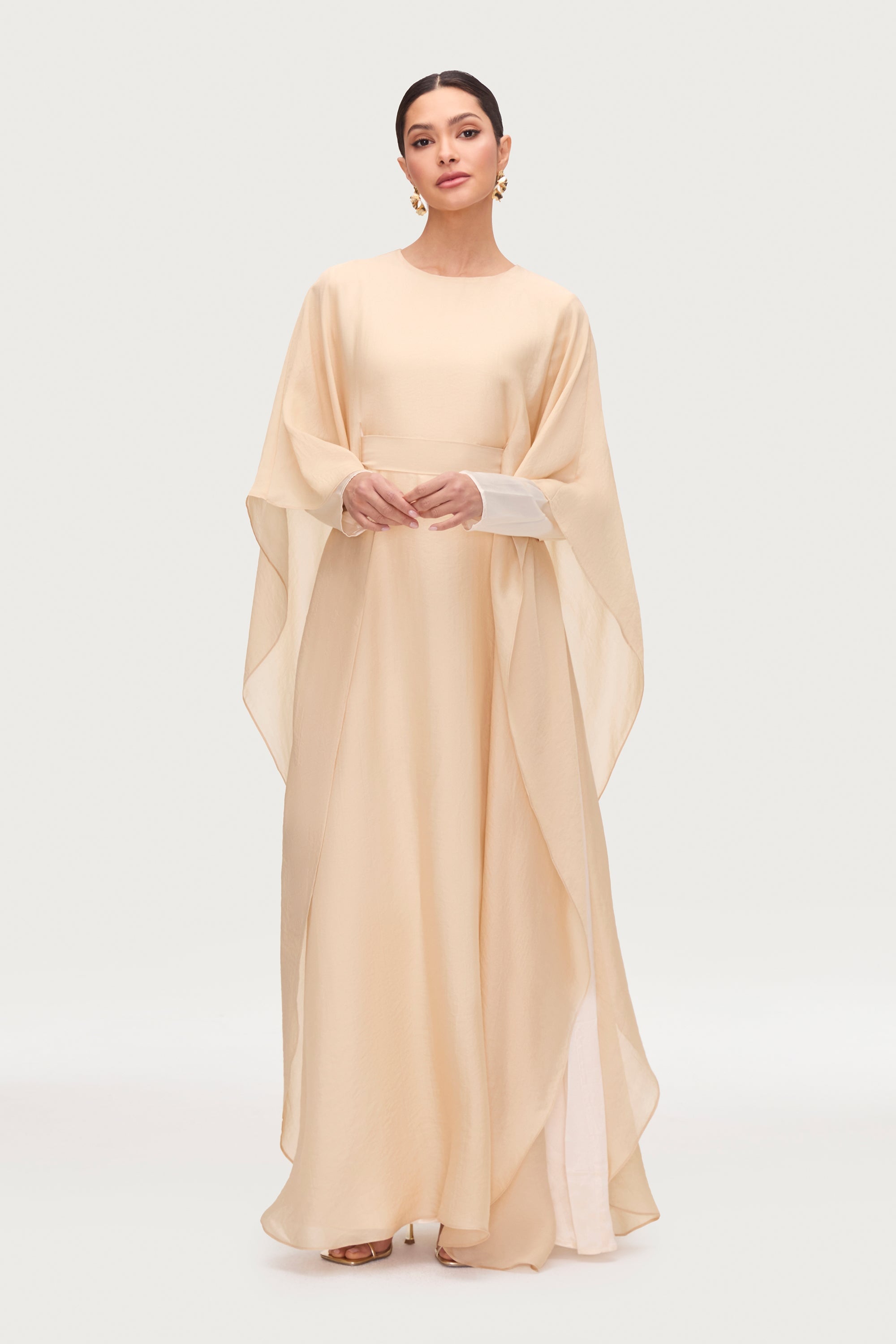 Ethereal Silk Tie Waist Maxi Dress - Champagne Dresses Veiled 