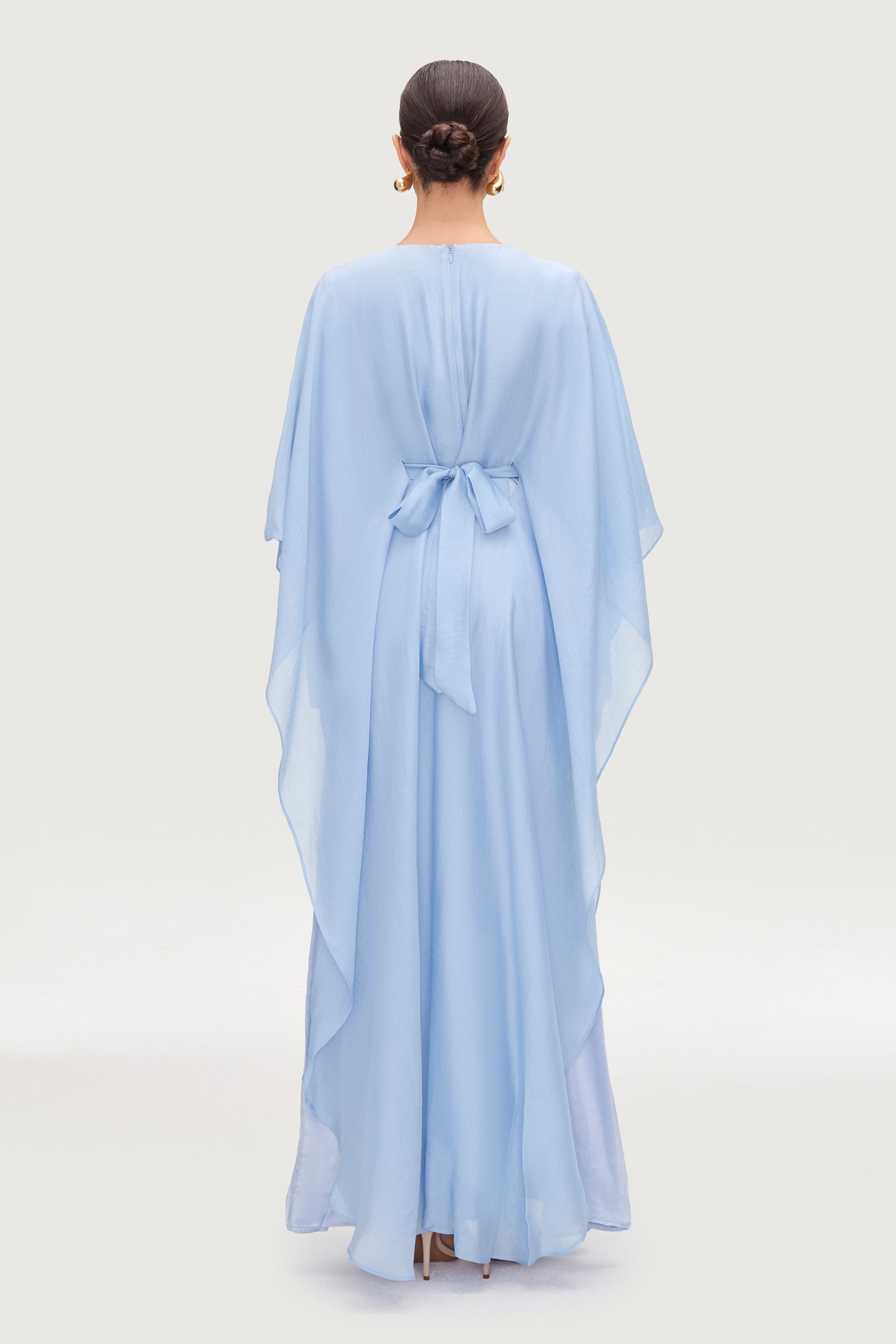 Ethereal Silk Tie Waist Maxi Dress - Pastel Blue Dresses Veiled 