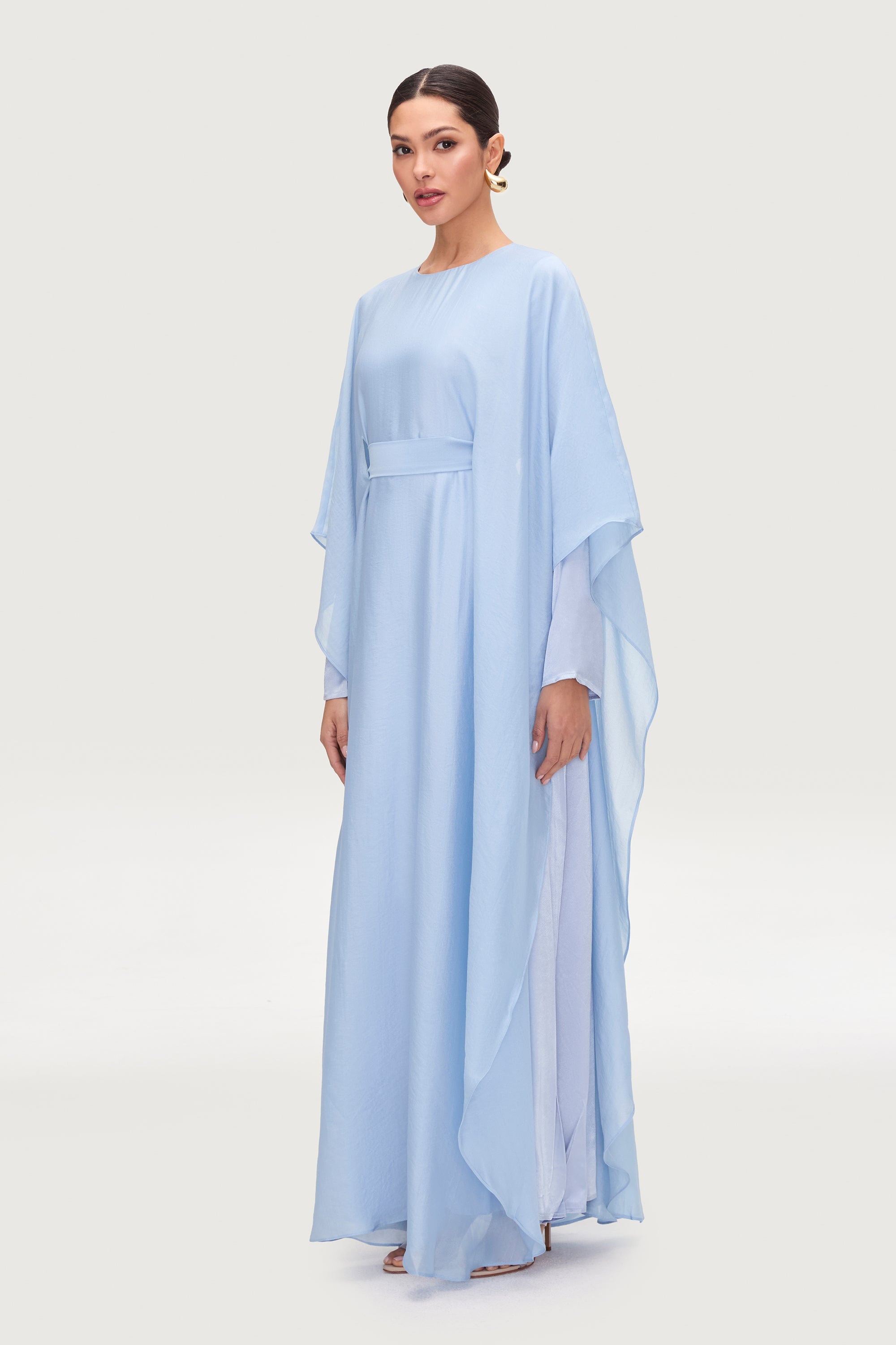 Ethereal Silk Tie Waist Maxi Dress - Pastel Blue Dresses Veiled 