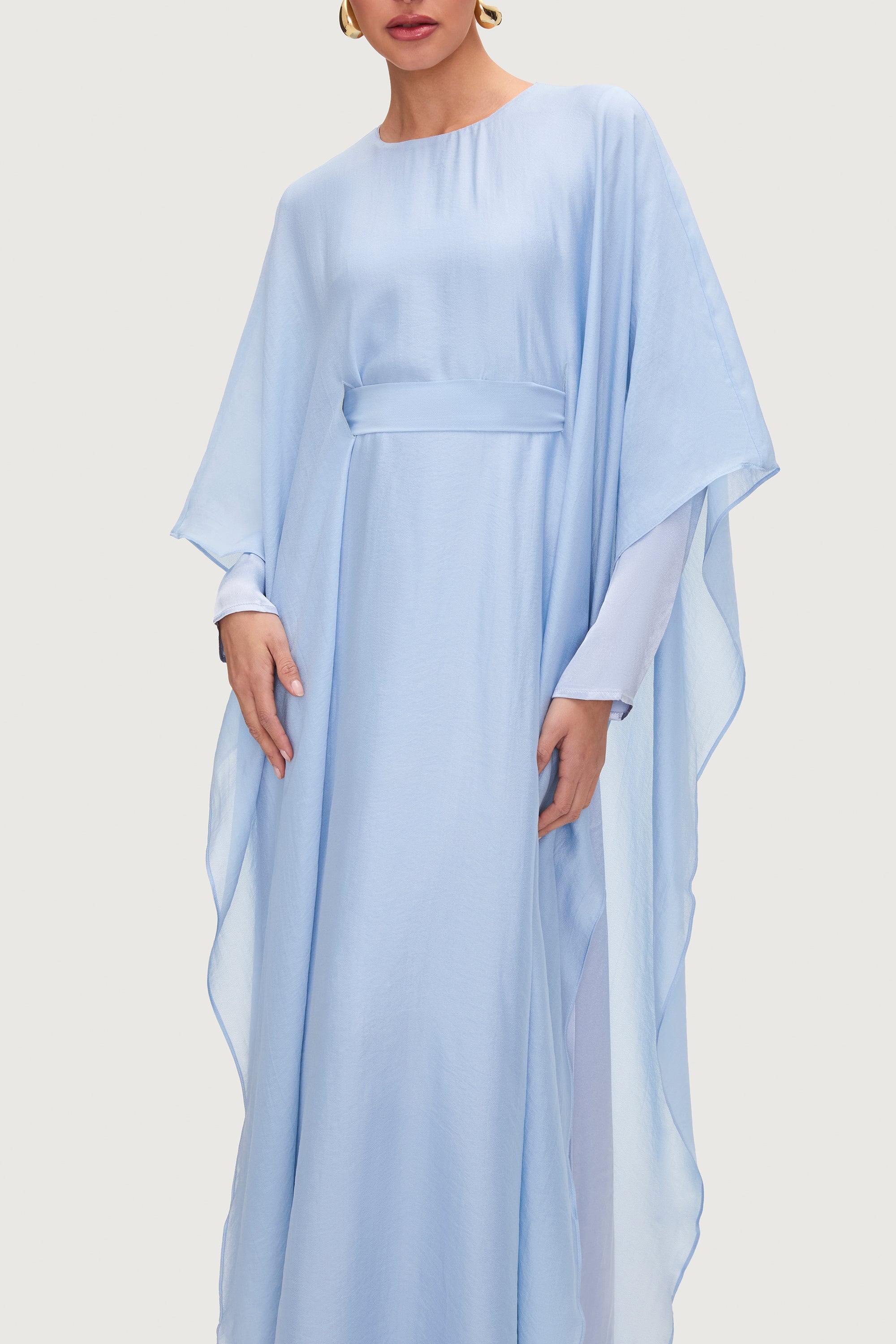 Ethereal Silk Tie Waist Maxi Dress - Pastel Blue Dresses Veiled 