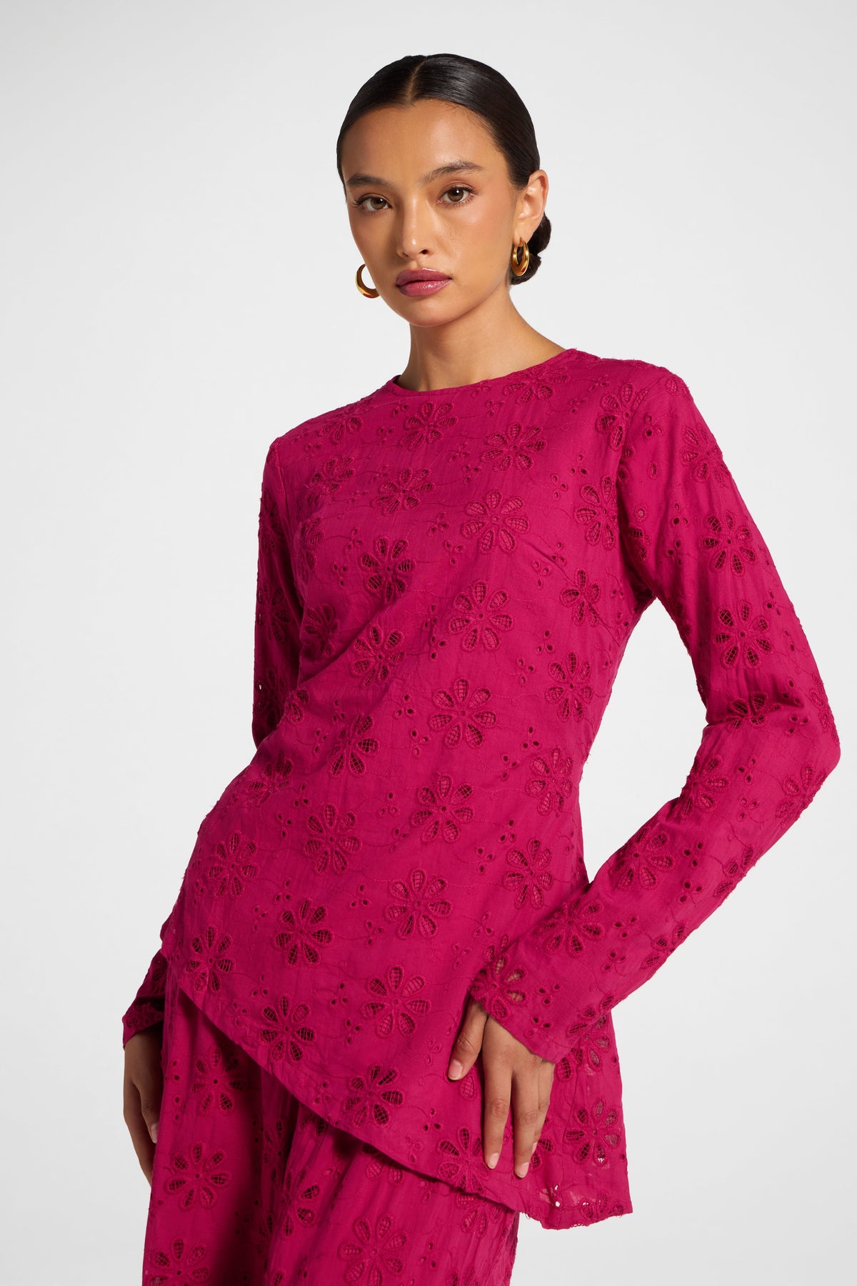 Eyelet Asymmetric Top - Sangria Top Veiled 