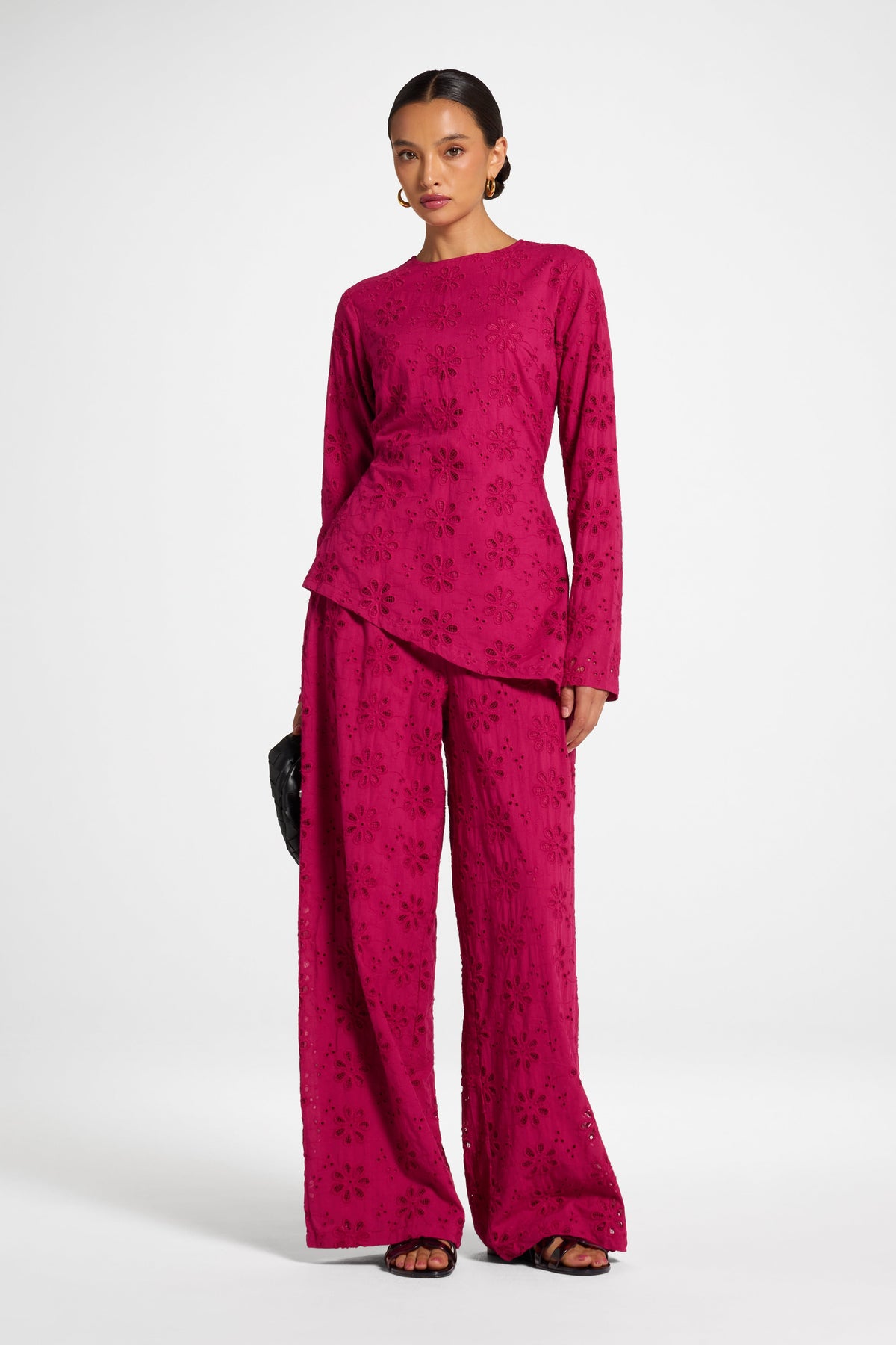 Eyelet Asymmetric Top - Sangria Top Veiled 