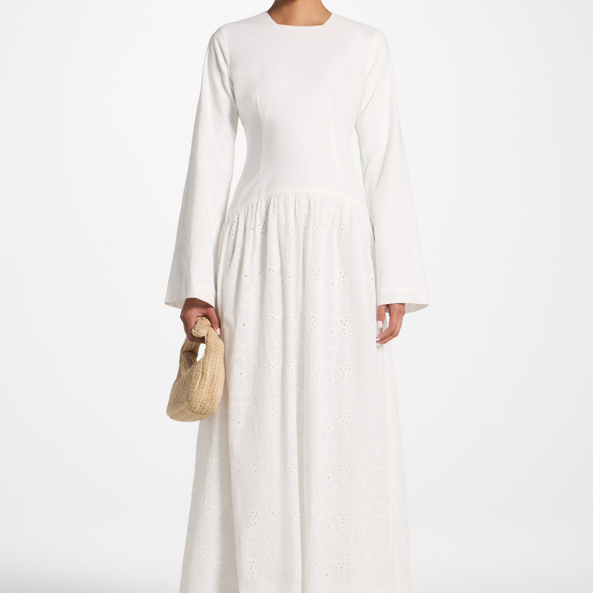 eyelet white maxi dress Lace Up soft chiffon bridesmaid gown flowy skirt Short flutter MIUSOL Floral Lace V-Neck Size:US 8 / EU 39