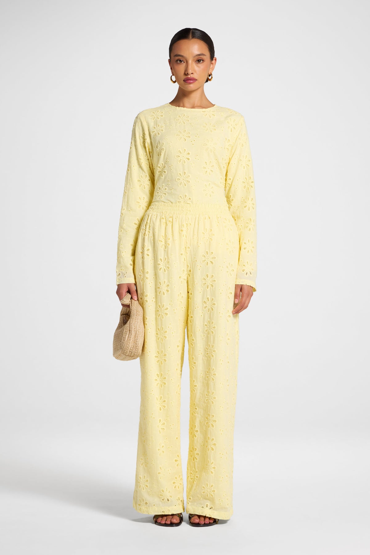 Eyelet Wide Leg Pant - Anise Flower Pants Veiled 