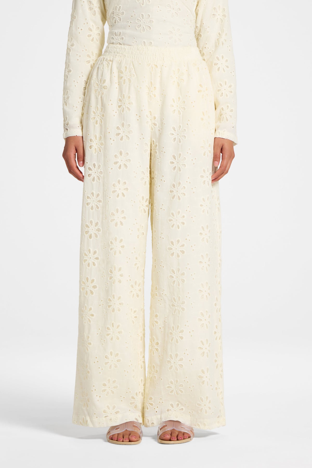Eyelet Wide Leg Pant - Coconut Milk Pants Veiled 