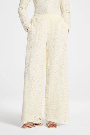 Eyelet Wide Leg Pant - Coconut Milk