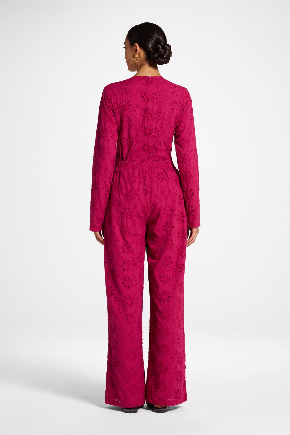 Eyelet Wide Leg Pant - Sangria Pants Veiled 