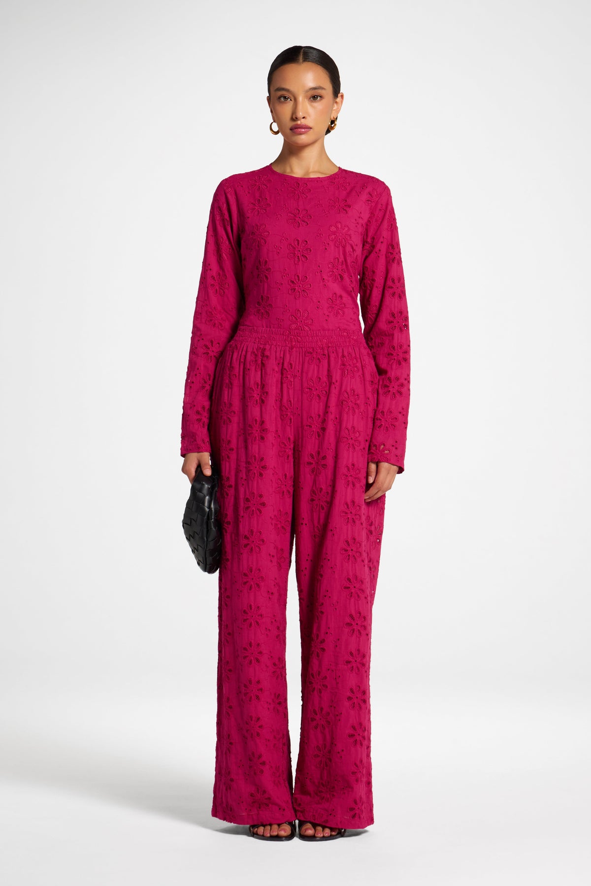 Eyelet Wide Leg Pant - Sangria Pants Veiled 