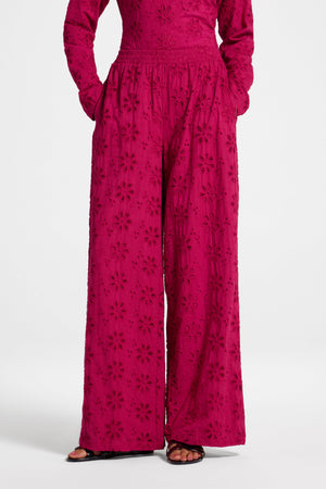 Eyelet Wide Leg Pant - Sangria
