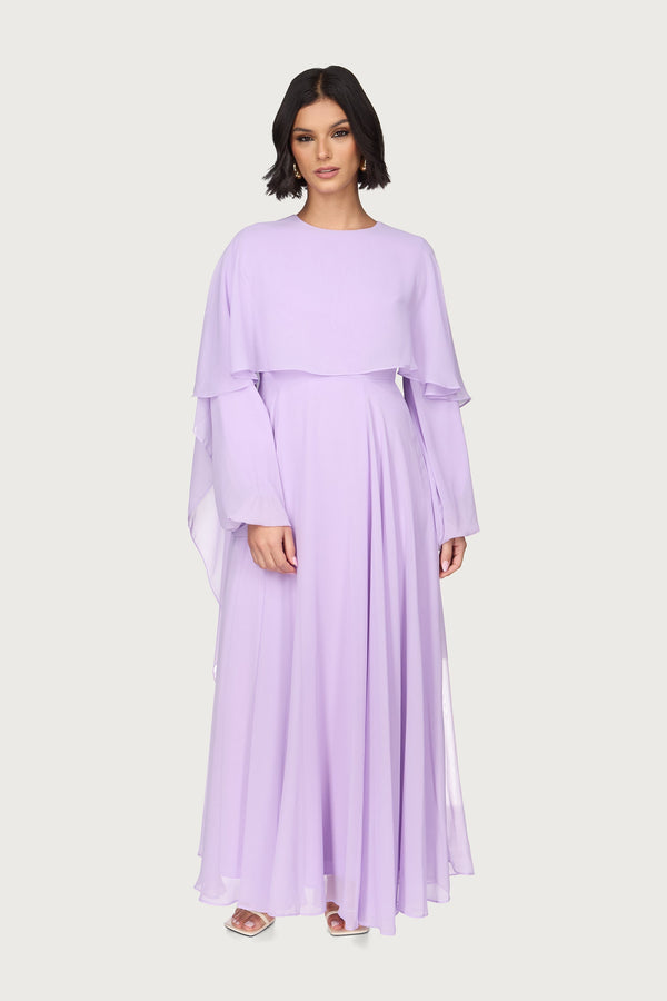 Falak Draped Chiffon Maxi Dress - Lilac Dresses Veiled 