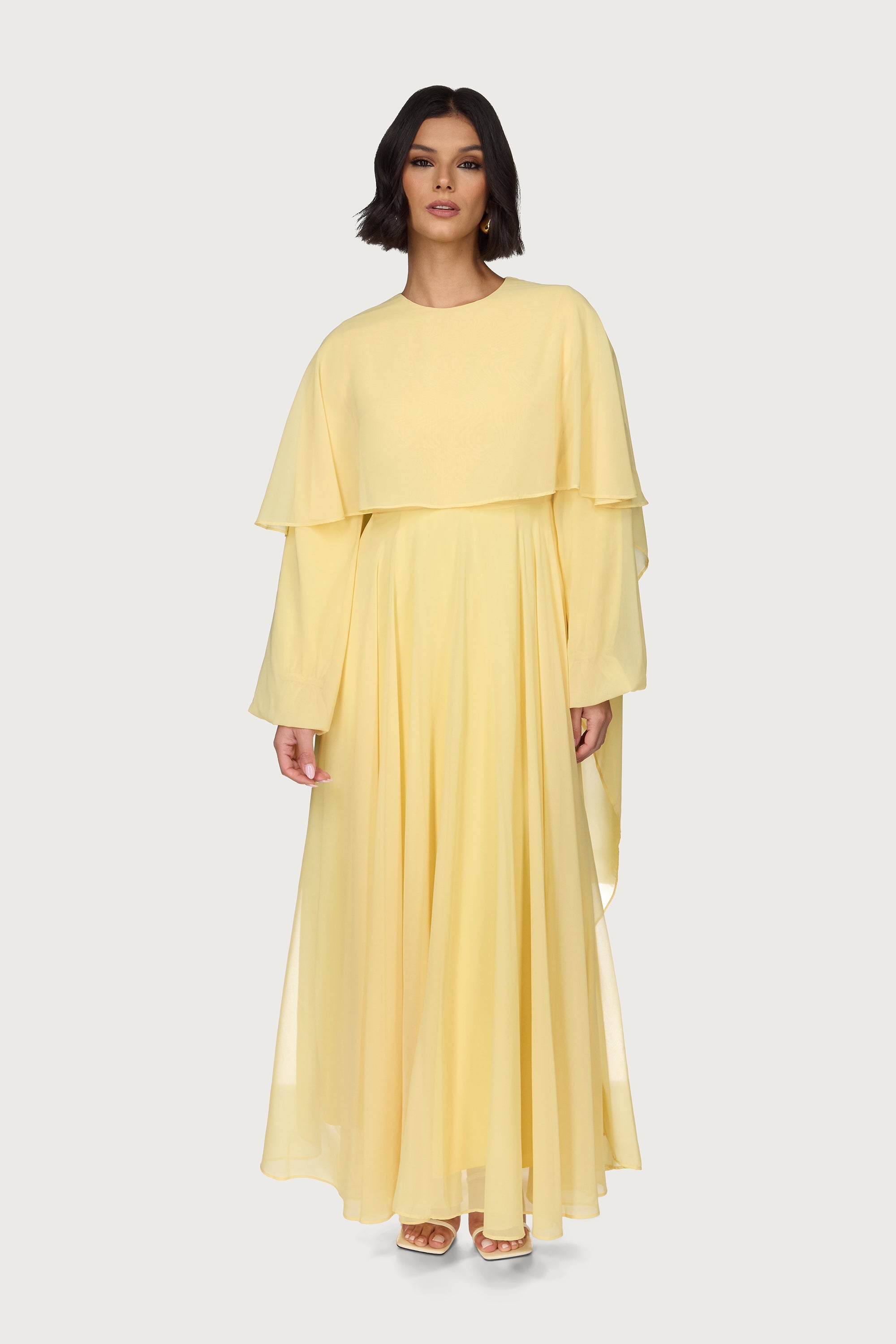Falak Draped Chiffon Maxi Dress - Limon