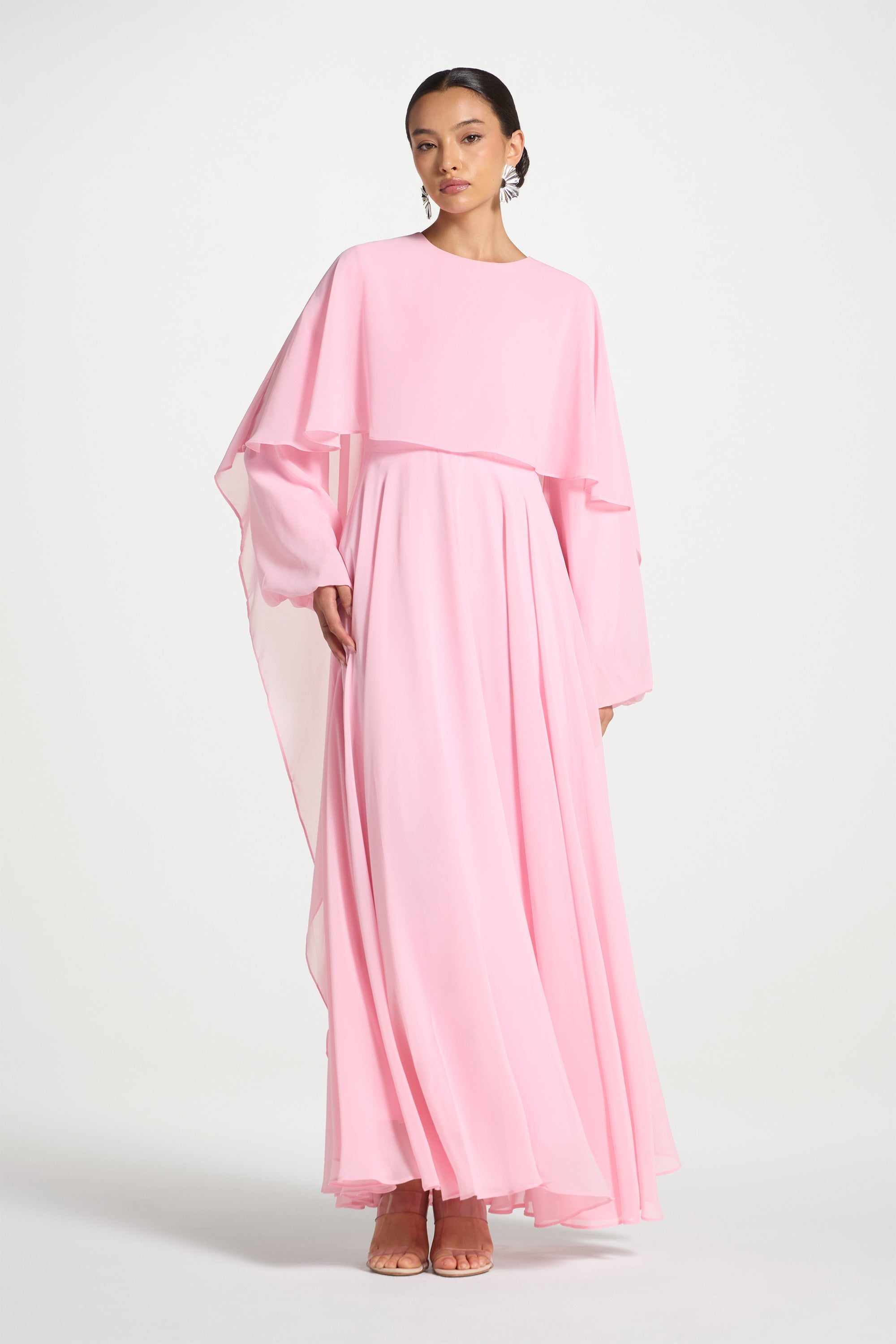 Falak Draped Chiffon Maxi Dress - Pastel Pink Dresses Veiled 