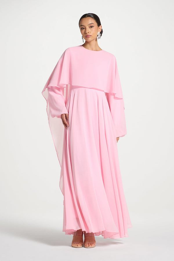 Falak Draped Chiffon Maxi Dress - Pastel Pink Dresses Veiled 