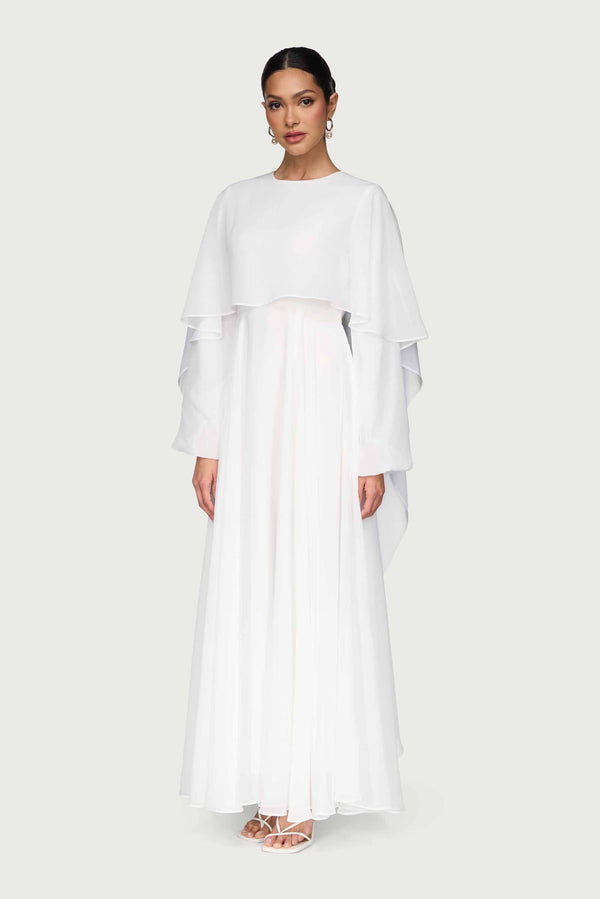 Falak Draped Chiffon Maxi Dress - White Dresses Veiled 