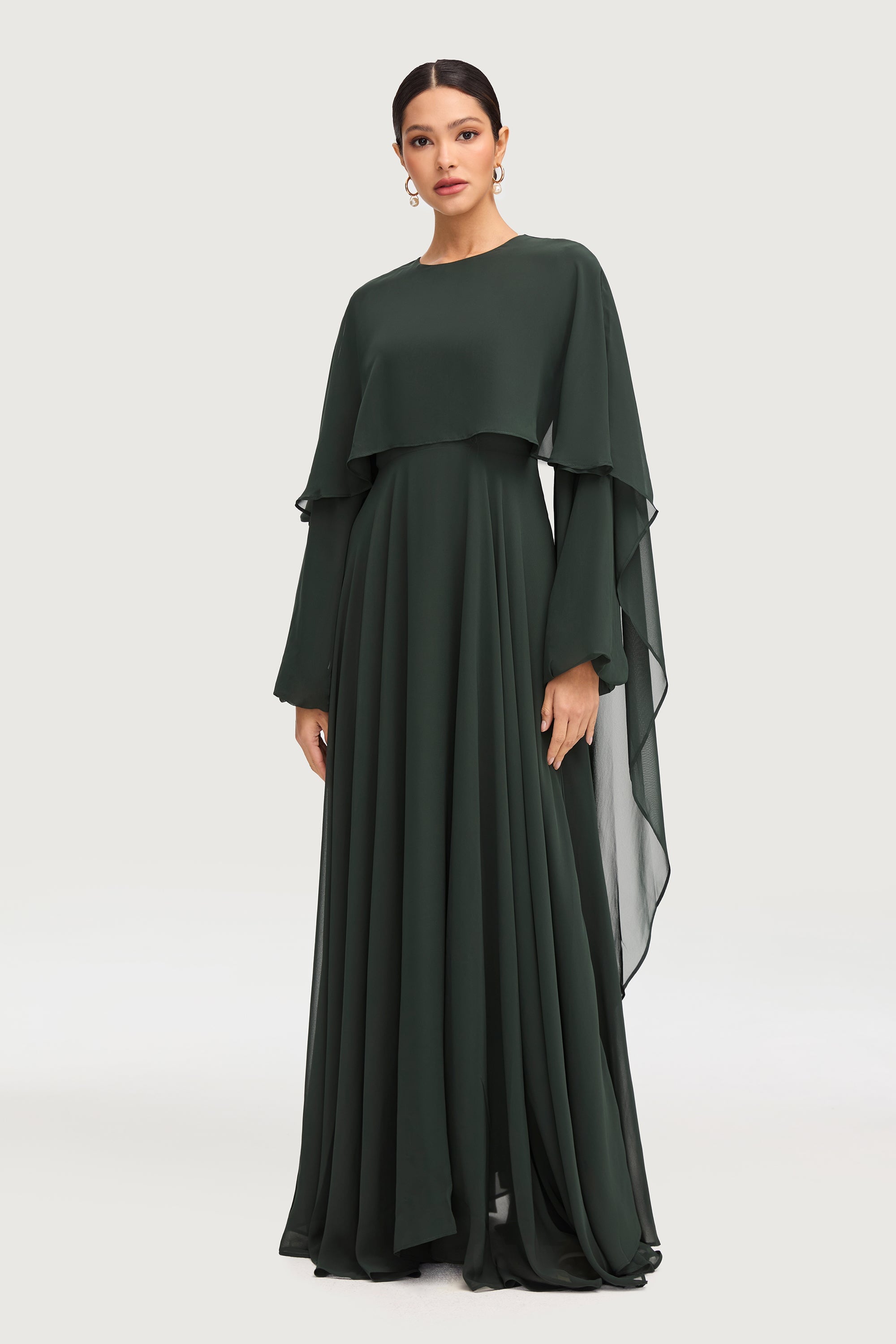 Farah Chiffon Cape Overlay Maxi Dress - Dark Emerald Dresses Veiled 