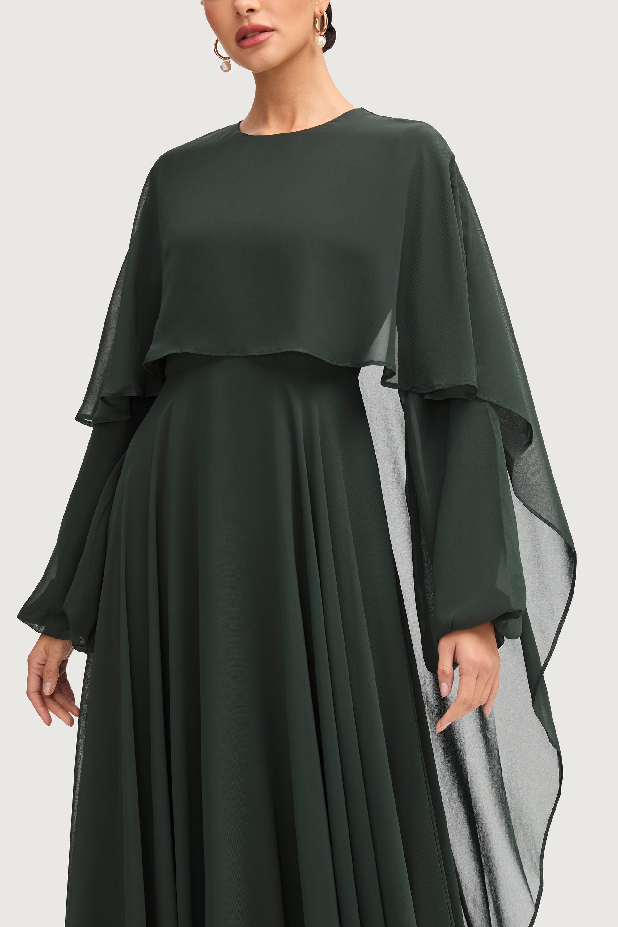 Farah Chiffon Cape Overlay Maxi Dress - Dark Emerald Dresses Veiled 