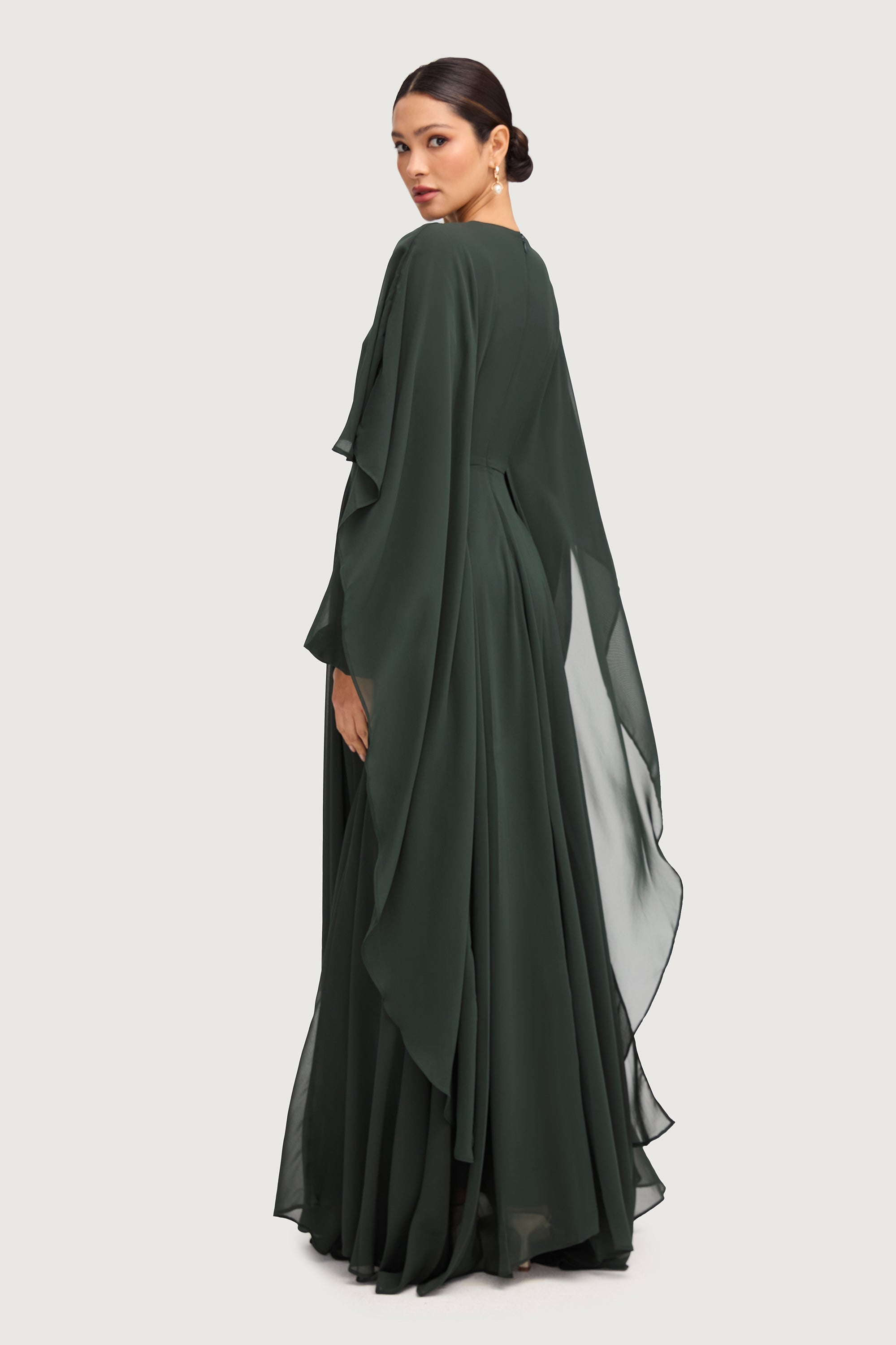 Farah Chiffon Cape Overlay Maxi Dress - Dark Emerald Dresses Veiled 