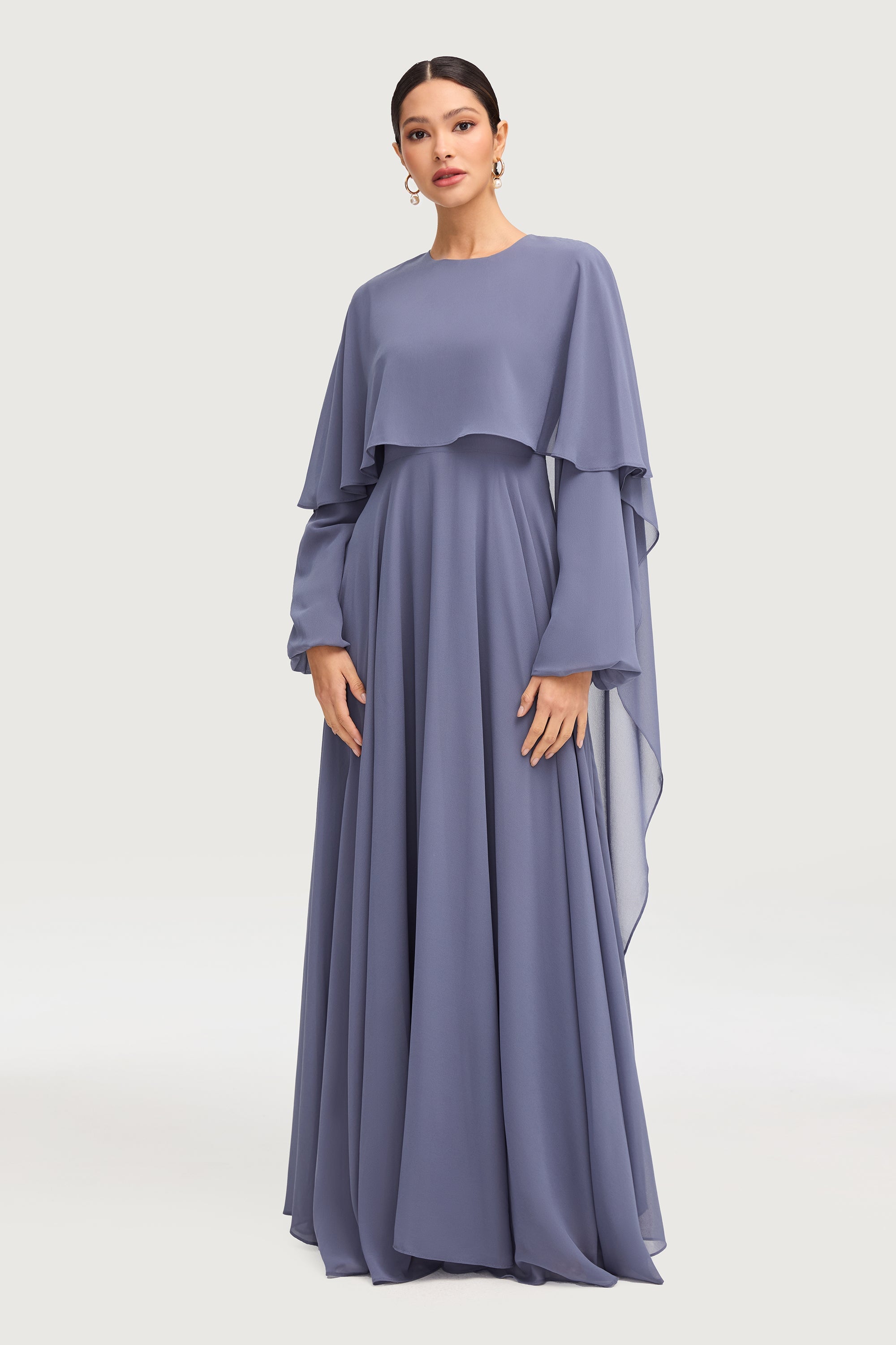 Farah Chiffon Cape Overlay Maxi Dress - Dusk Dresses Veiled 