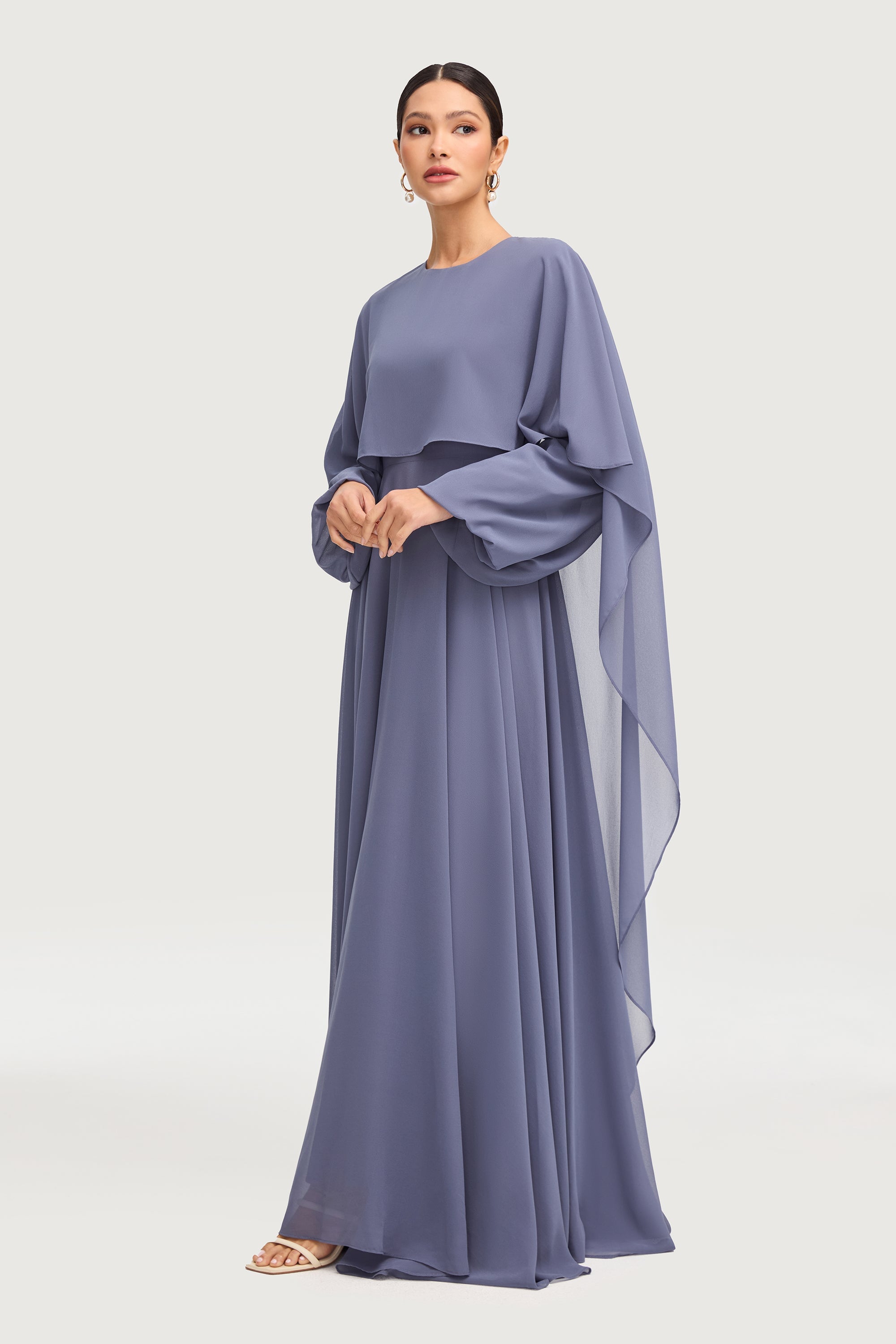 Farah Chiffon Cape Overlay Maxi Dress - Dusk Dresses Veiled 