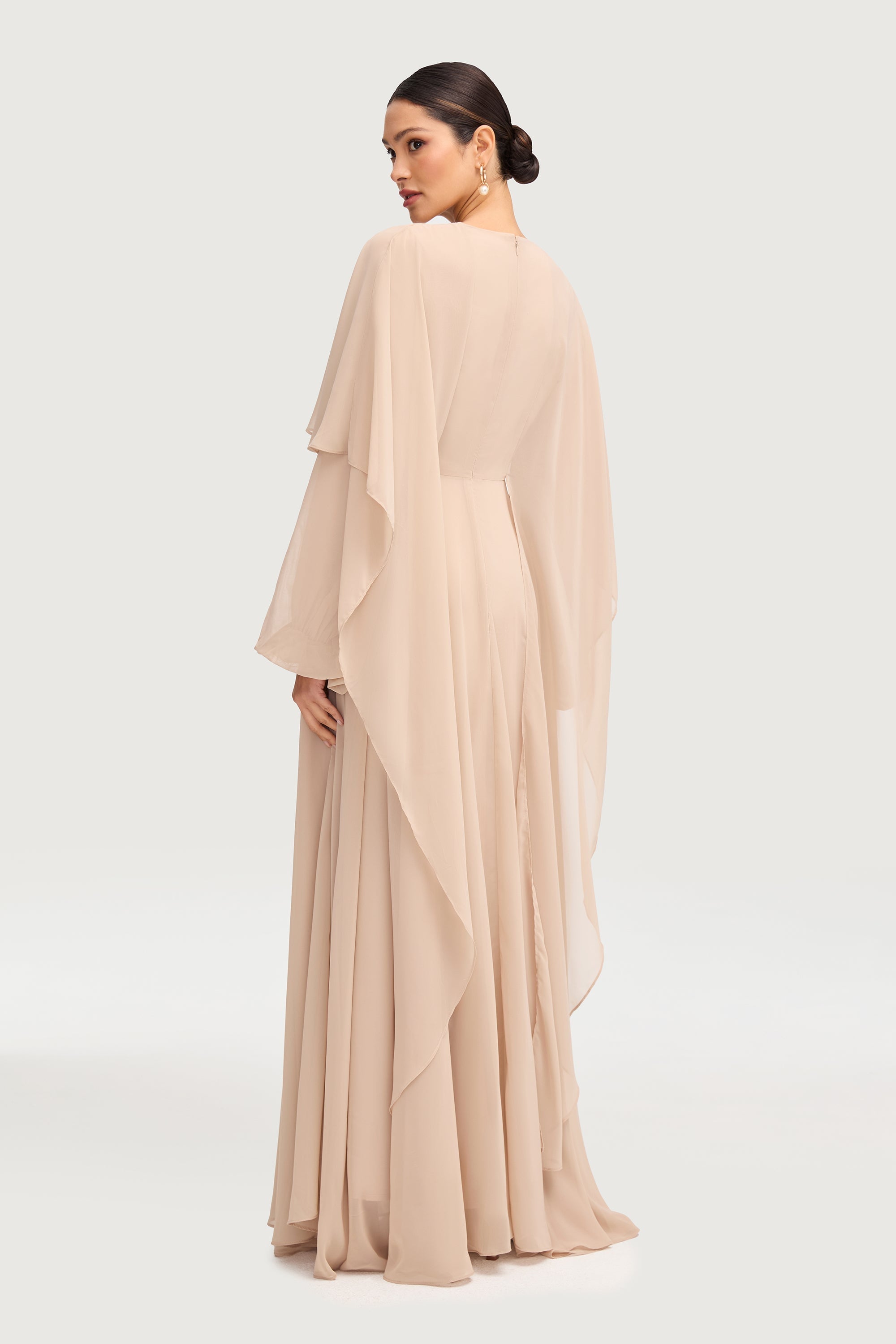 Farah Chiffon Cape Overlay Maxi Dress - Stone Dresses Veiled 