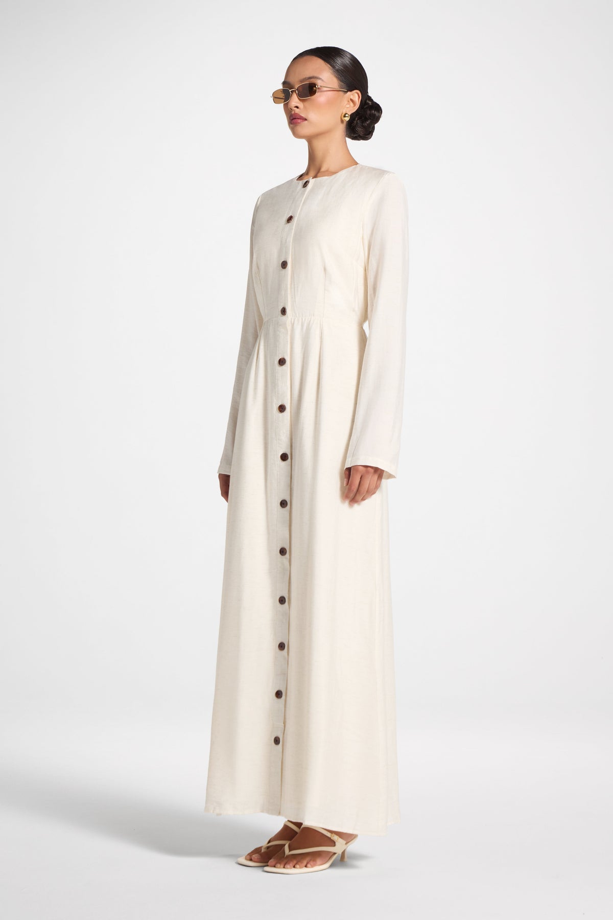 Faux Button Front Maxi Dress - Natural Dress Veiled 