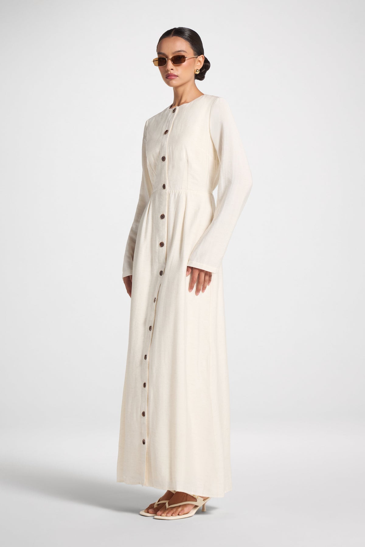 Faux Button Front Maxi Dress - Natural Dress Veiled 