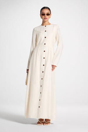 Button Front Maxi Dress - Natural