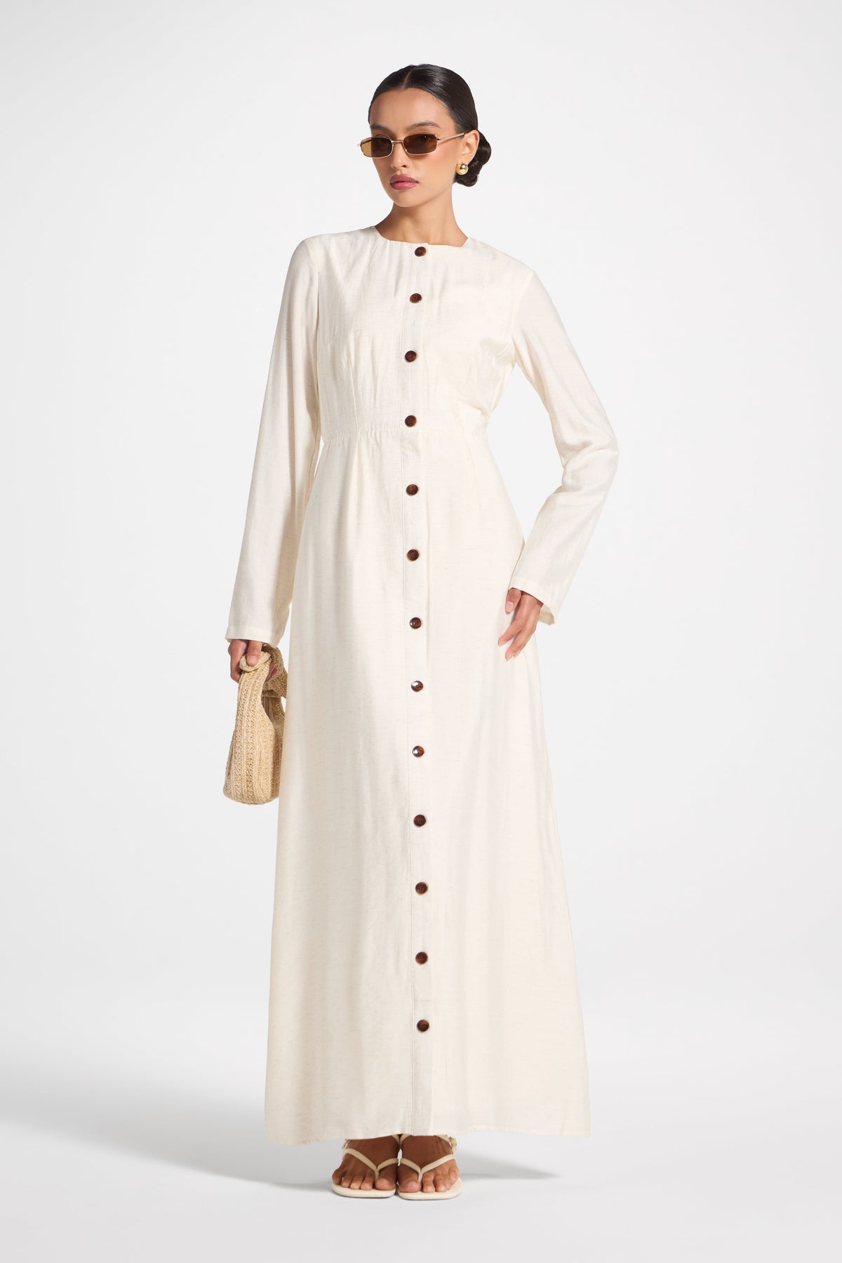 Faux Button Front Maxi Dress - Natural Dress Veiled 