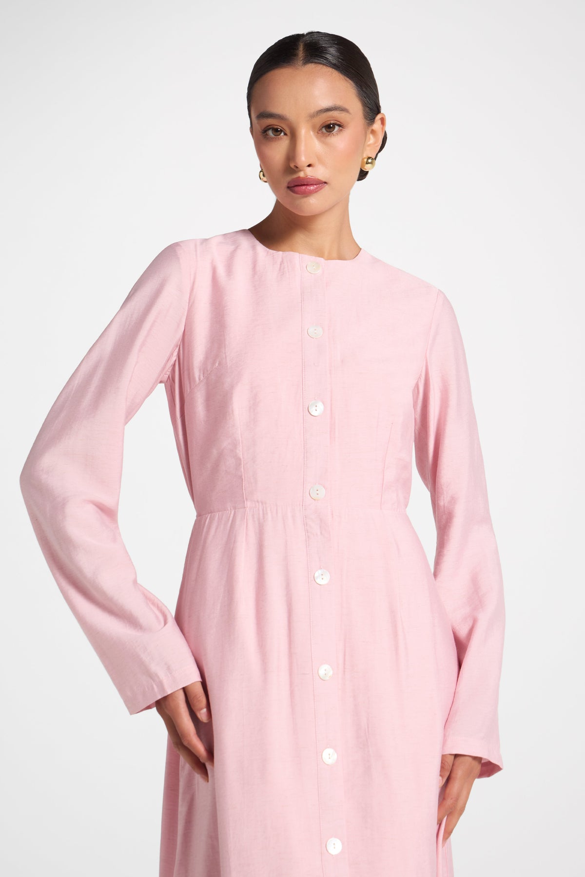 Faux Button Front Maxi Dress - Pink Dress Veiled 