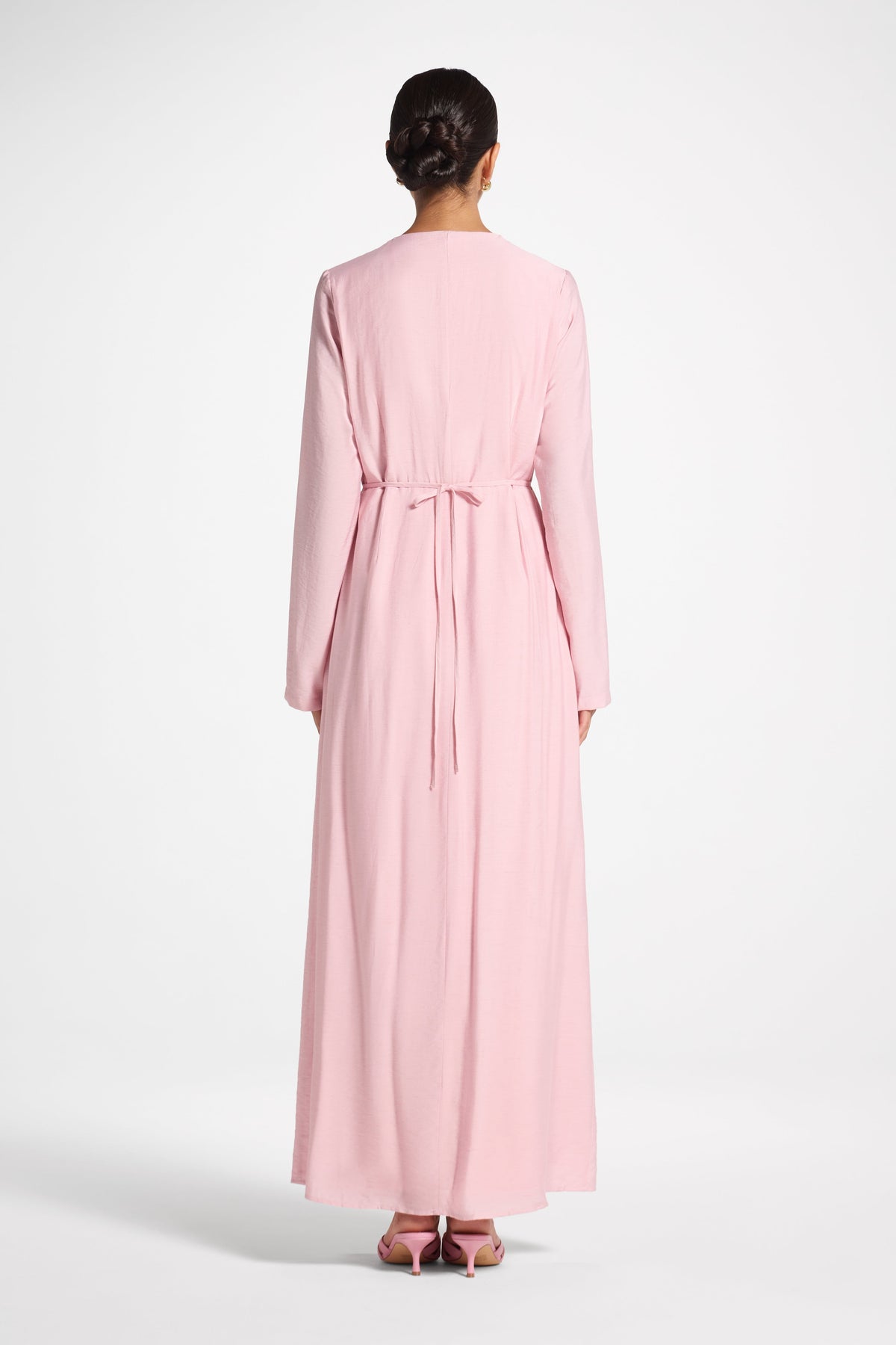 Faux Button Front Maxi Dress - Pink Dress Veiled 