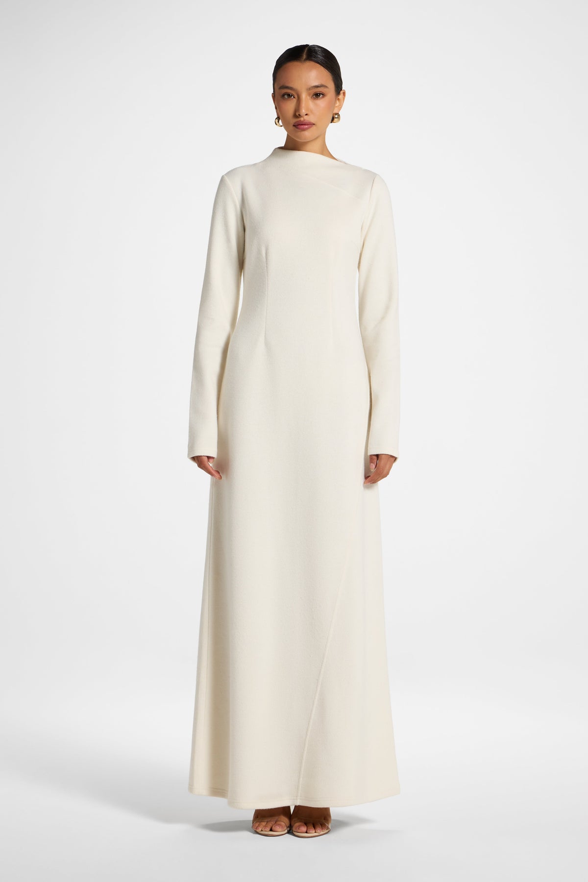 Faux Wrap Sweater Dress - Beige Dress Veiled 