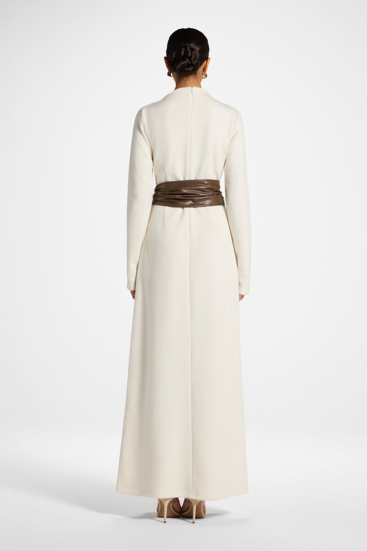 Faux Wrap Sweater Dress - Beige Dress Veiled 