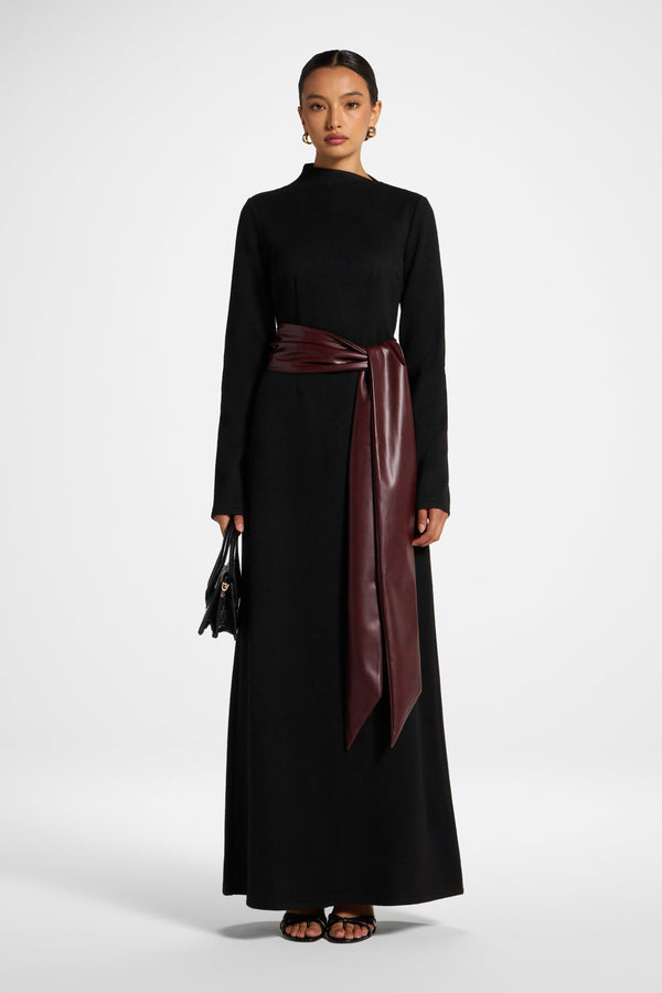 Faux Wrap Sweater Dress - Black Dress Veiled 