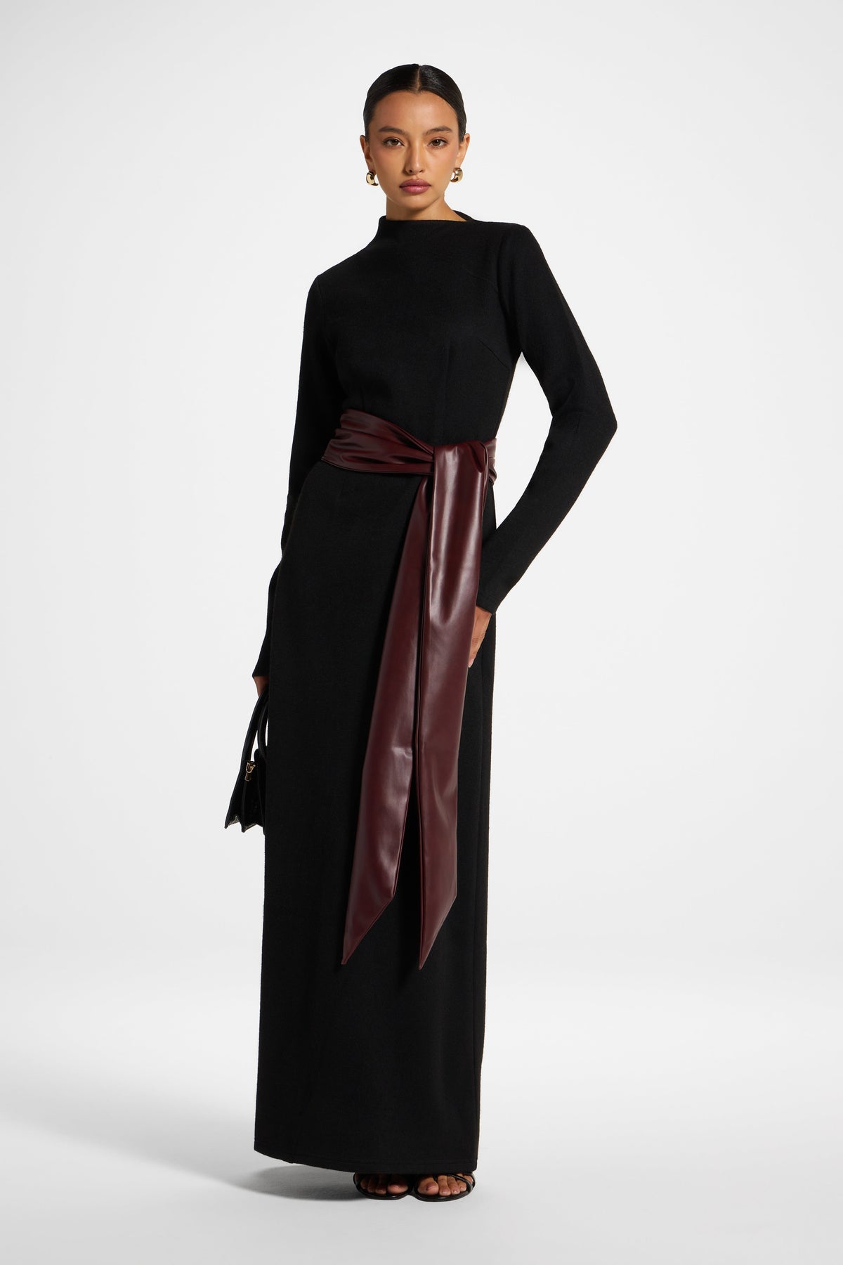 Faux Wrap Sweater Dress - Black Dress Veiled 