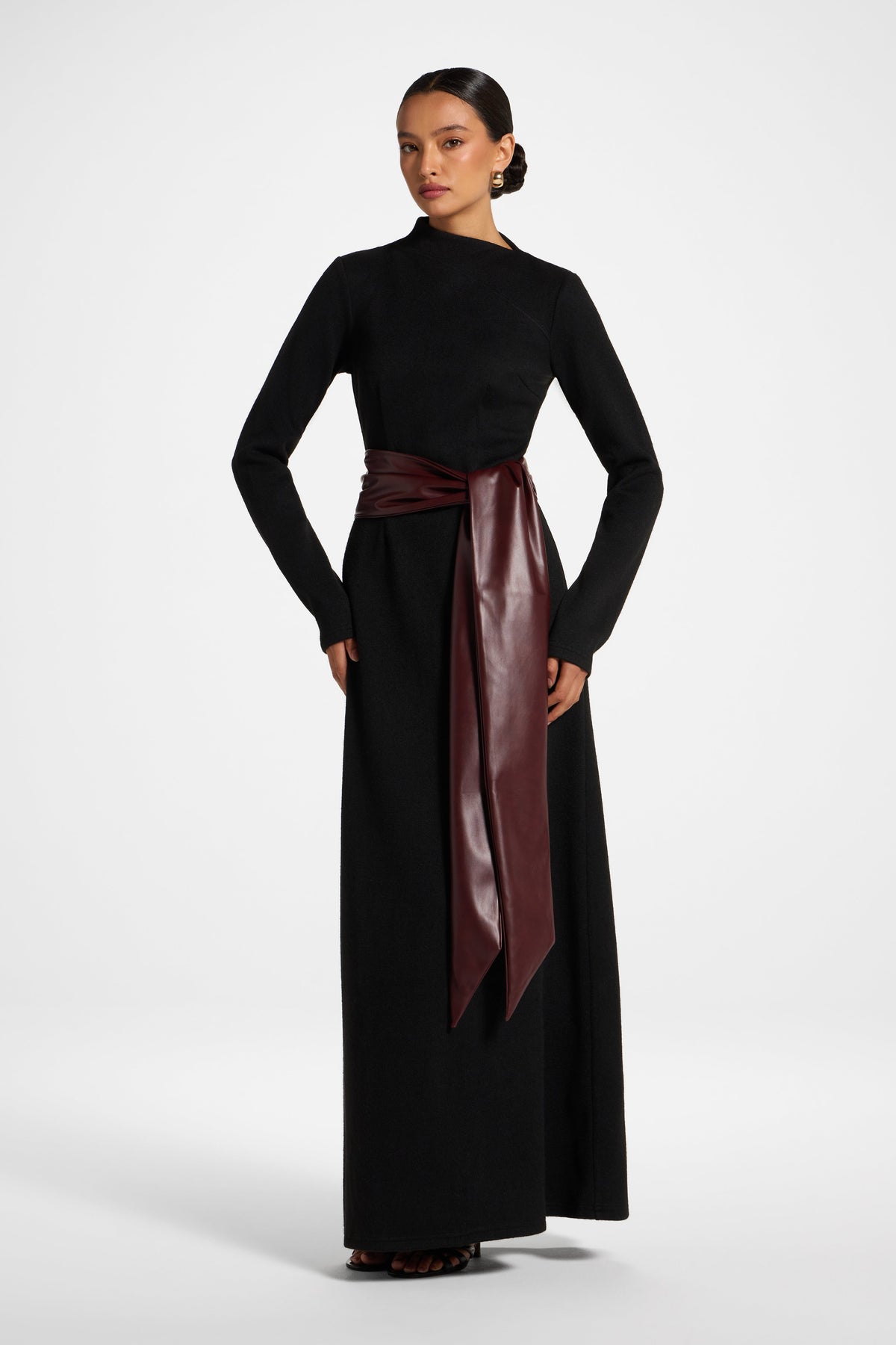 Faux Wrap Sweater Dress - Black Dress Veiled 