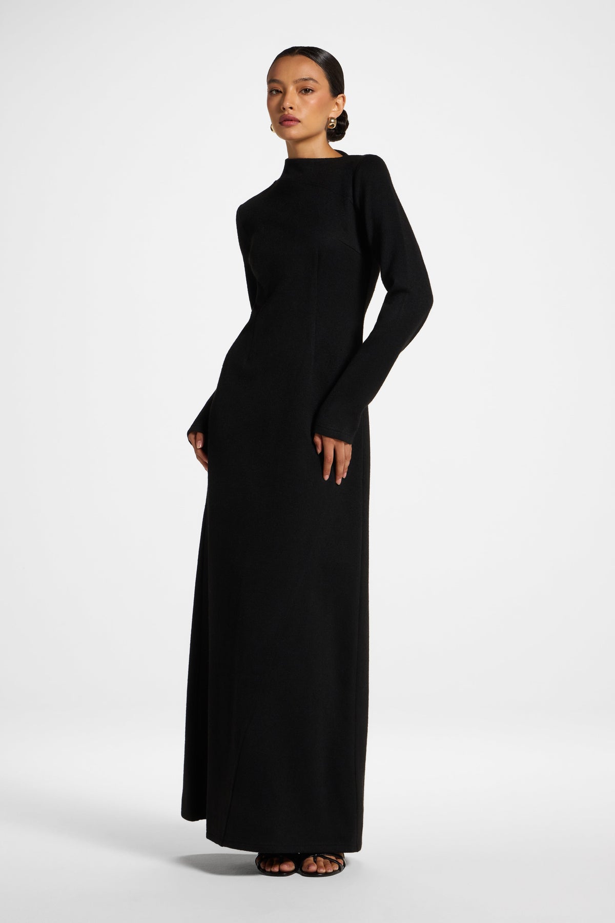 Faux Wrap Sweater Dress - Black Dress Veiled 