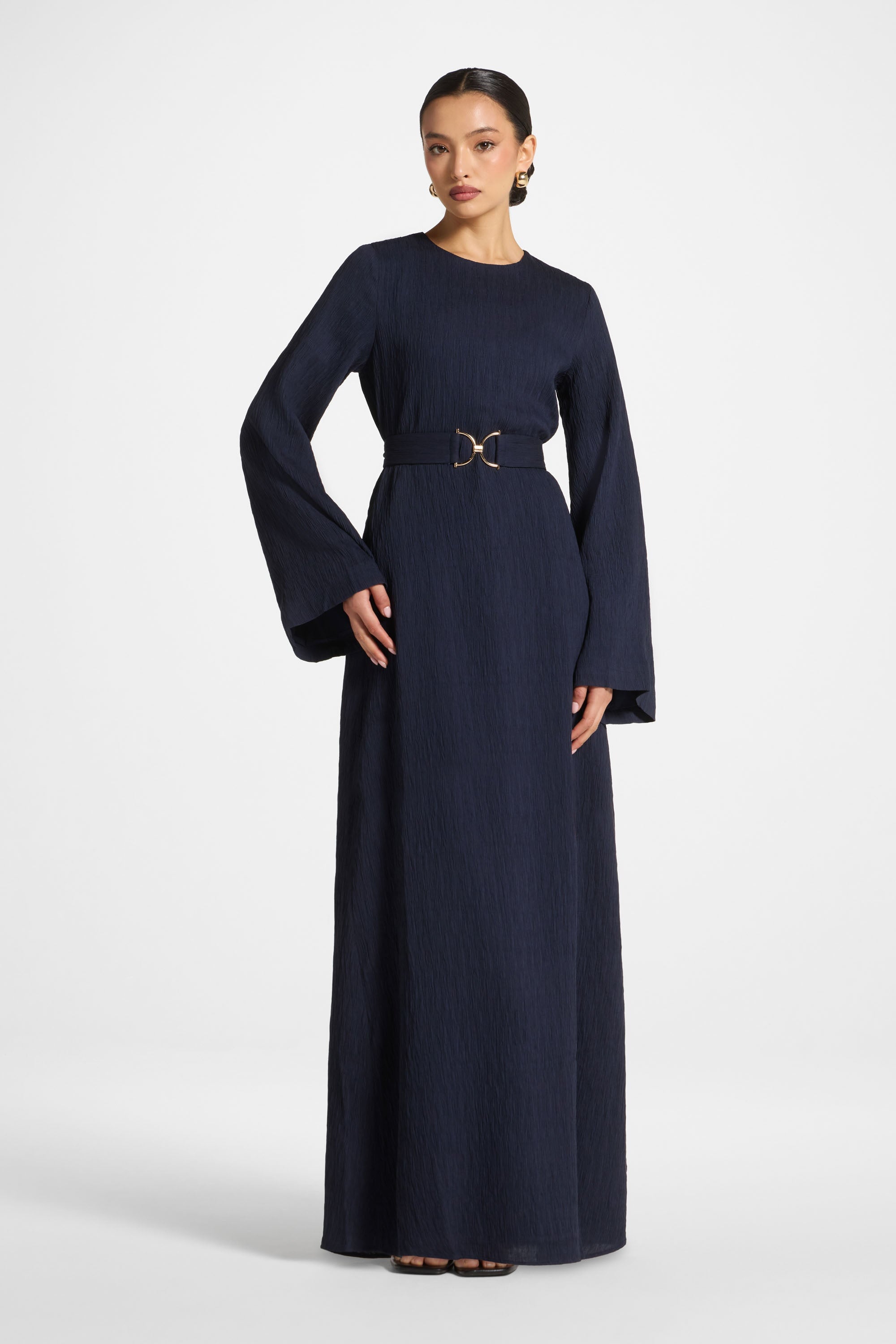 Flare Sleeve Maxi Dress - Midnight Abayas Veiled 