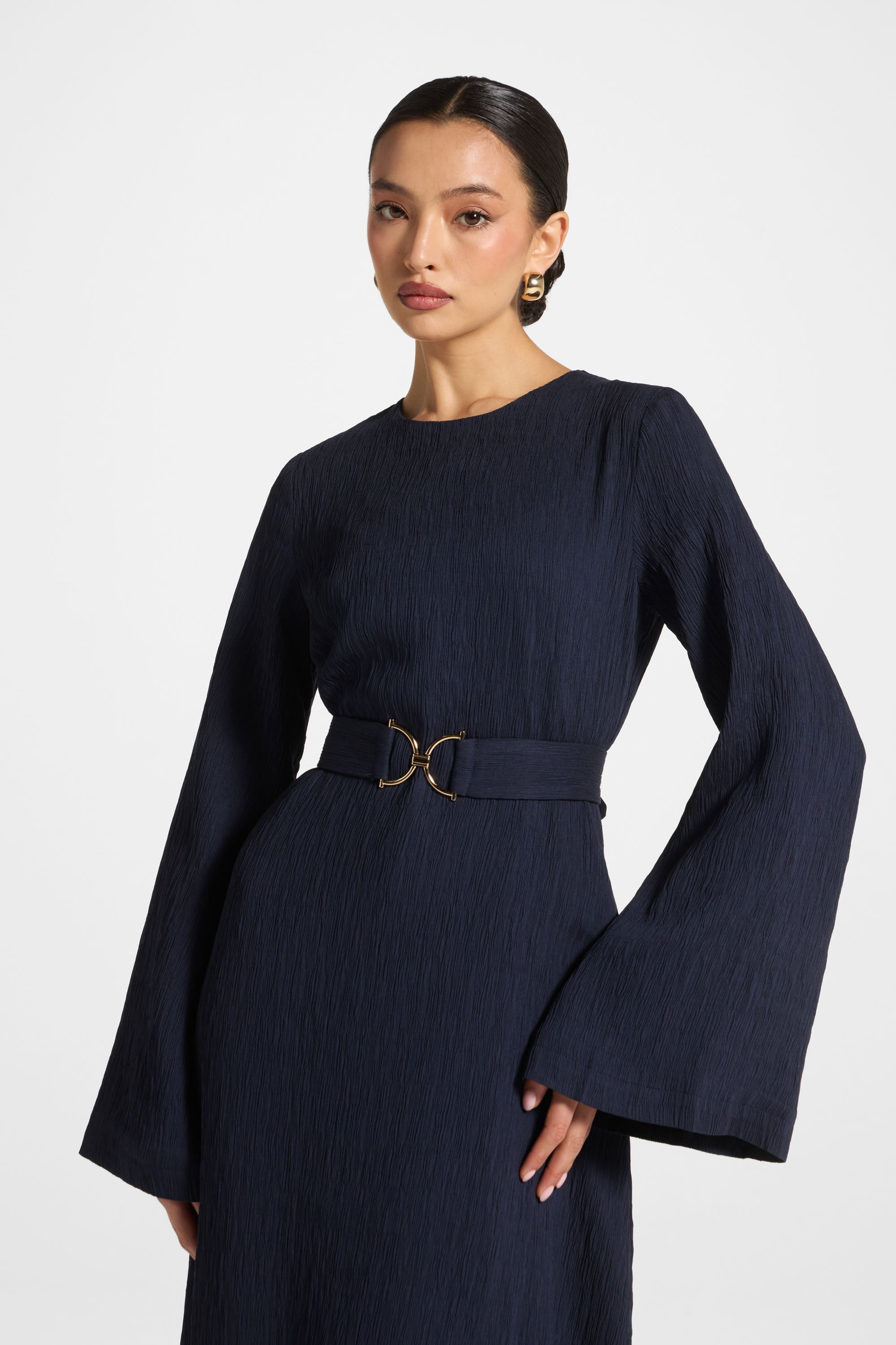 Flare Sleeve Maxi Dress - Midnight Abayas Veiled 